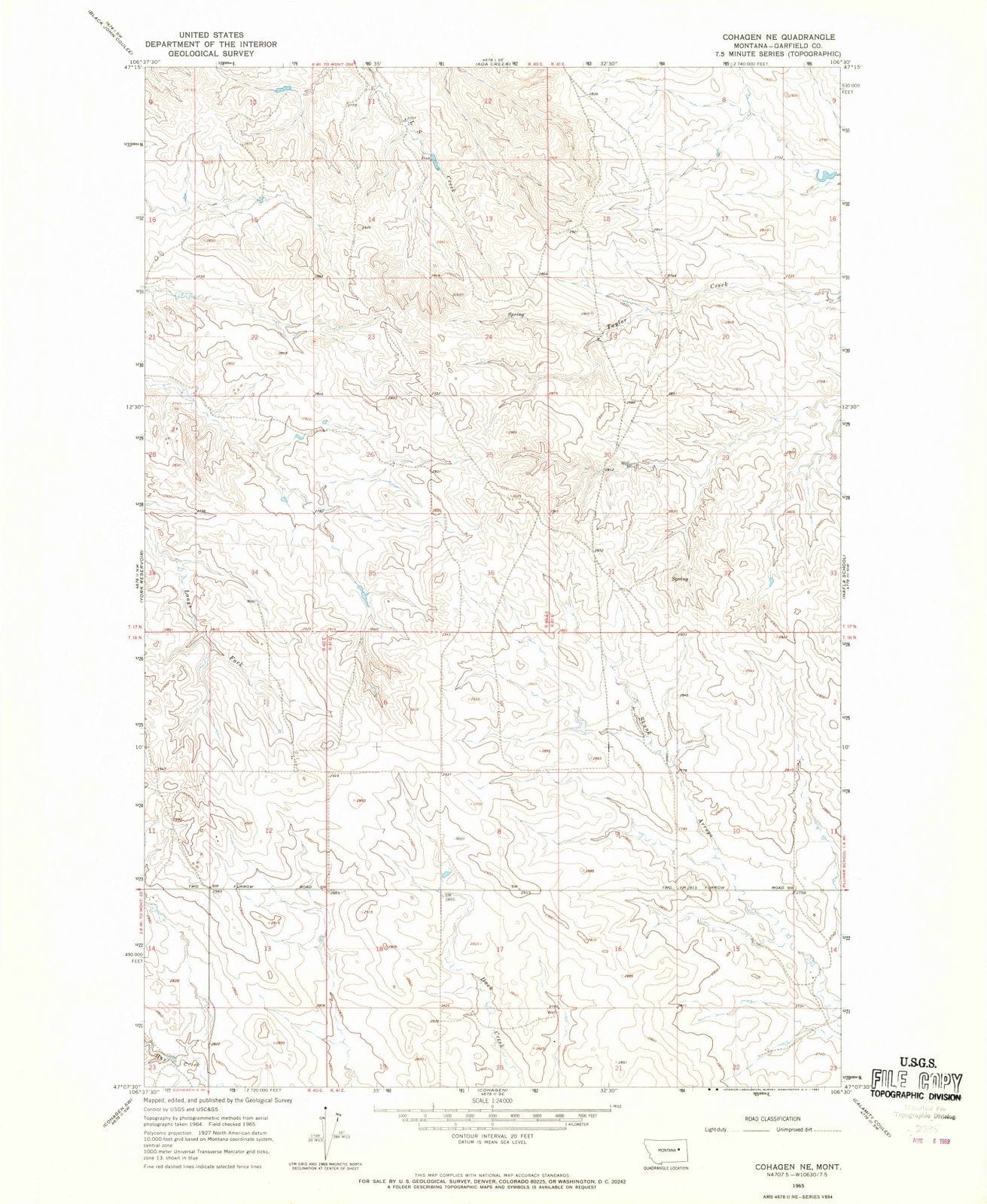 1965 Cohagen, MT - Montana - USGS Topographic Map