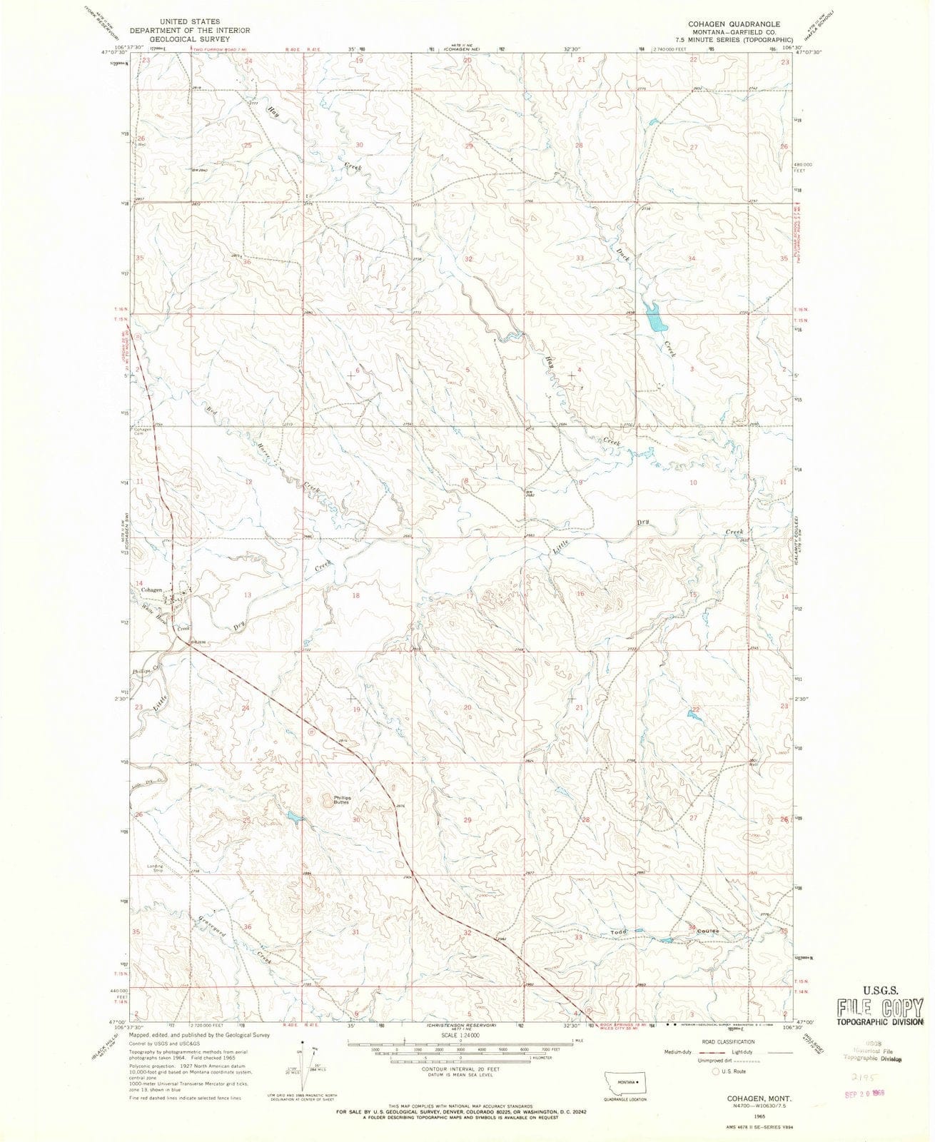 1965 Cohagen, MT - Montana - USGS Topographic Map v3
