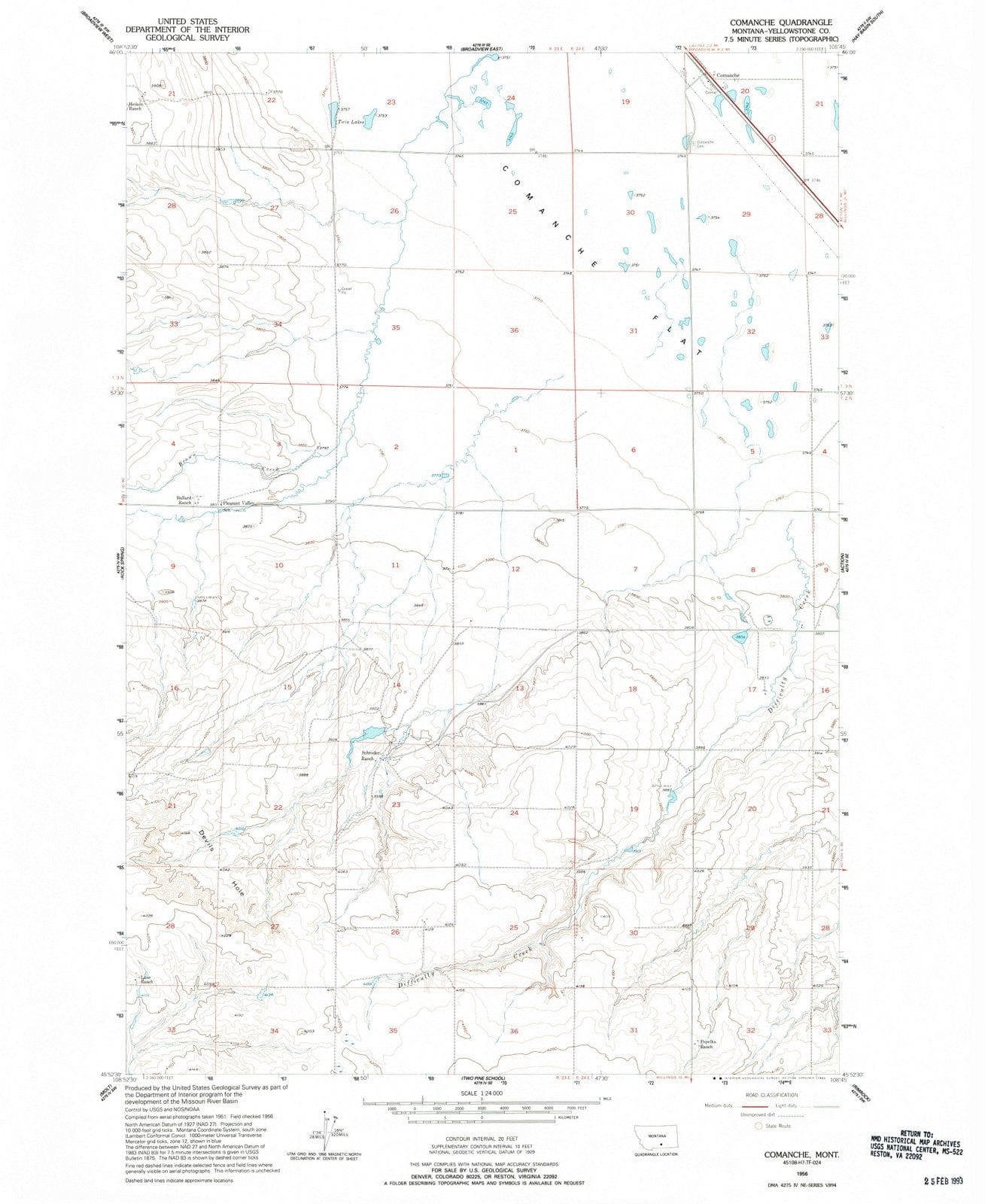 1956 Comanche, MT - Montana - USGS Topographic Map