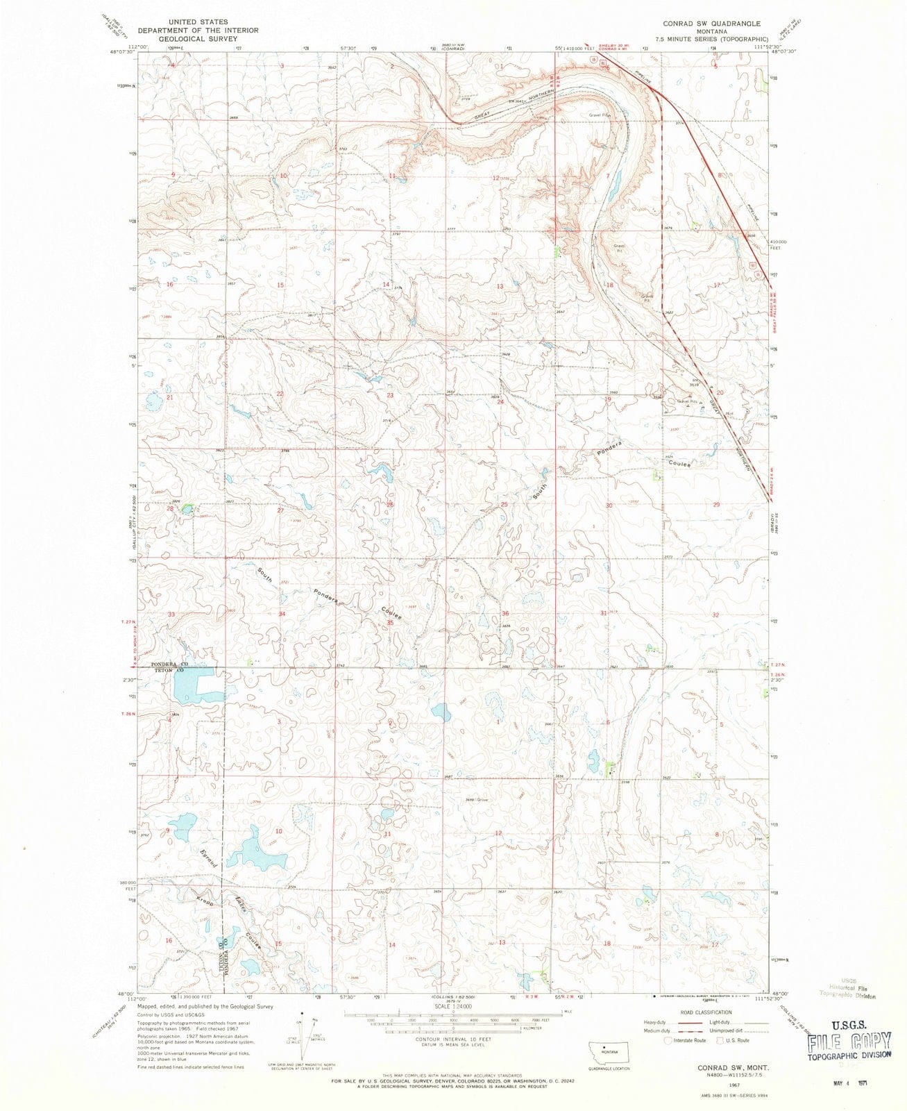 1967 Conrad, MT - Montana - USGS Topographic Map