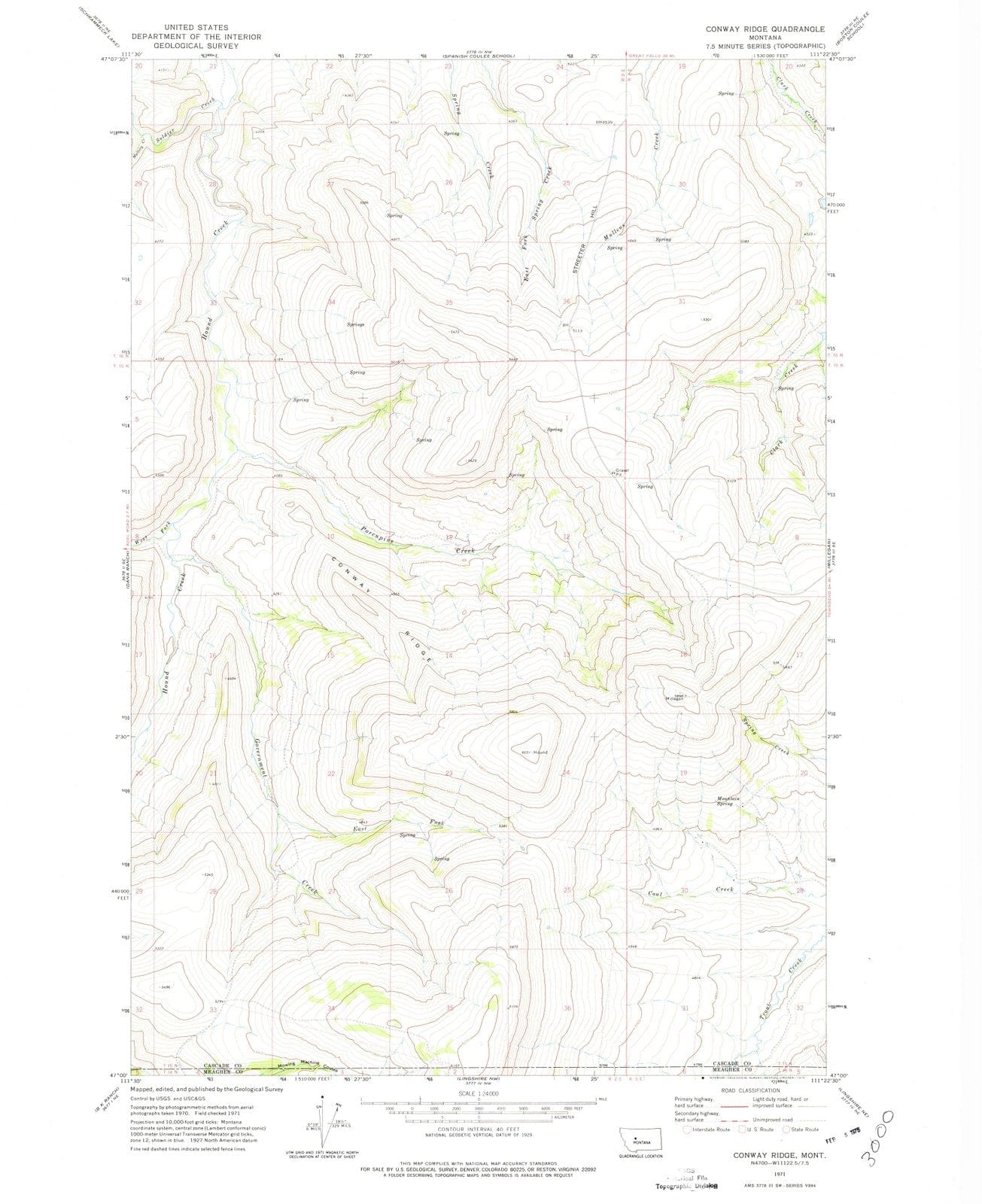 1971 Conway Ridge, MT - Montana - USGS Topographic Map
