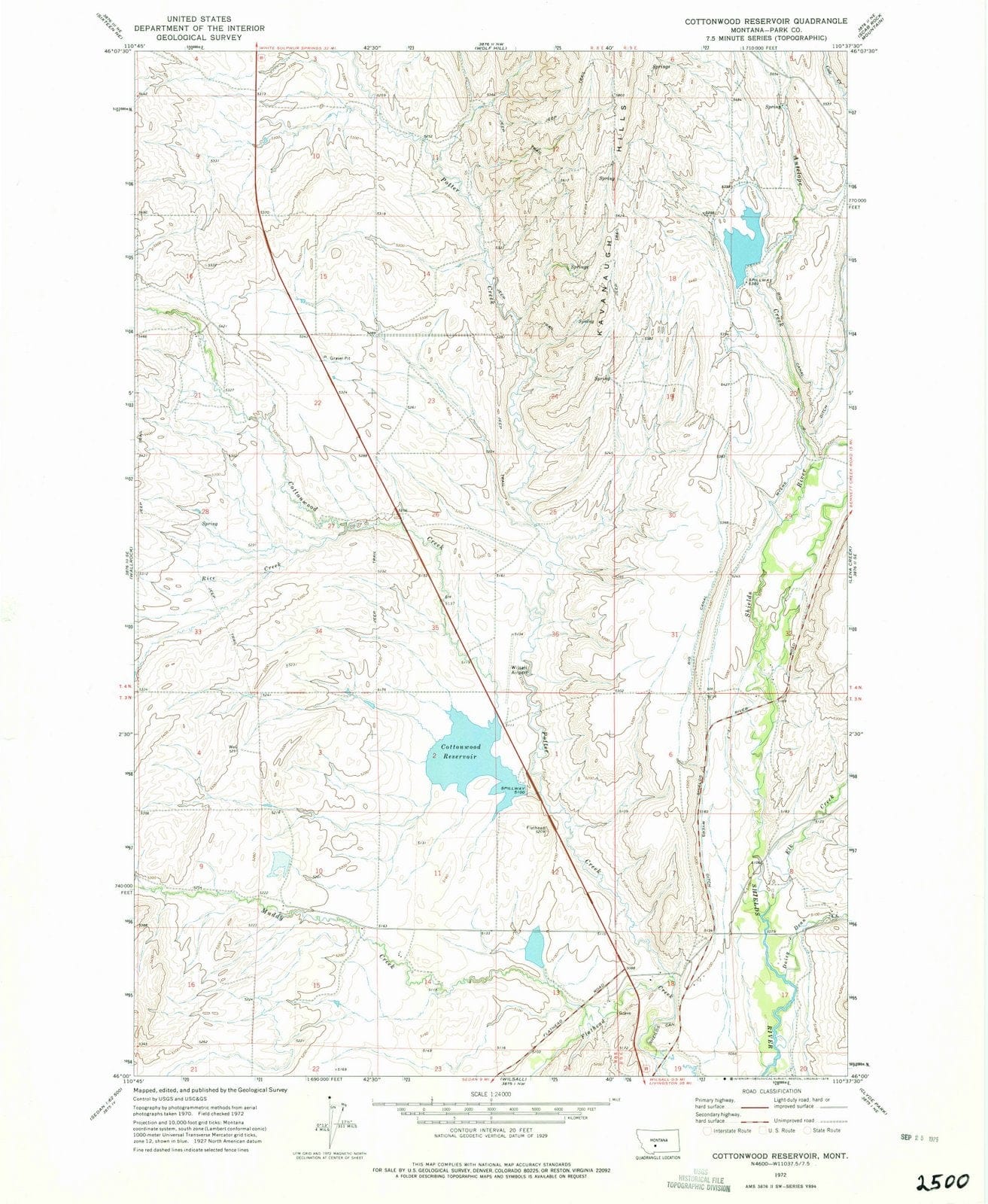 1972 Cottonwood Reservoir, MT - Montana - USGS Topographic Map