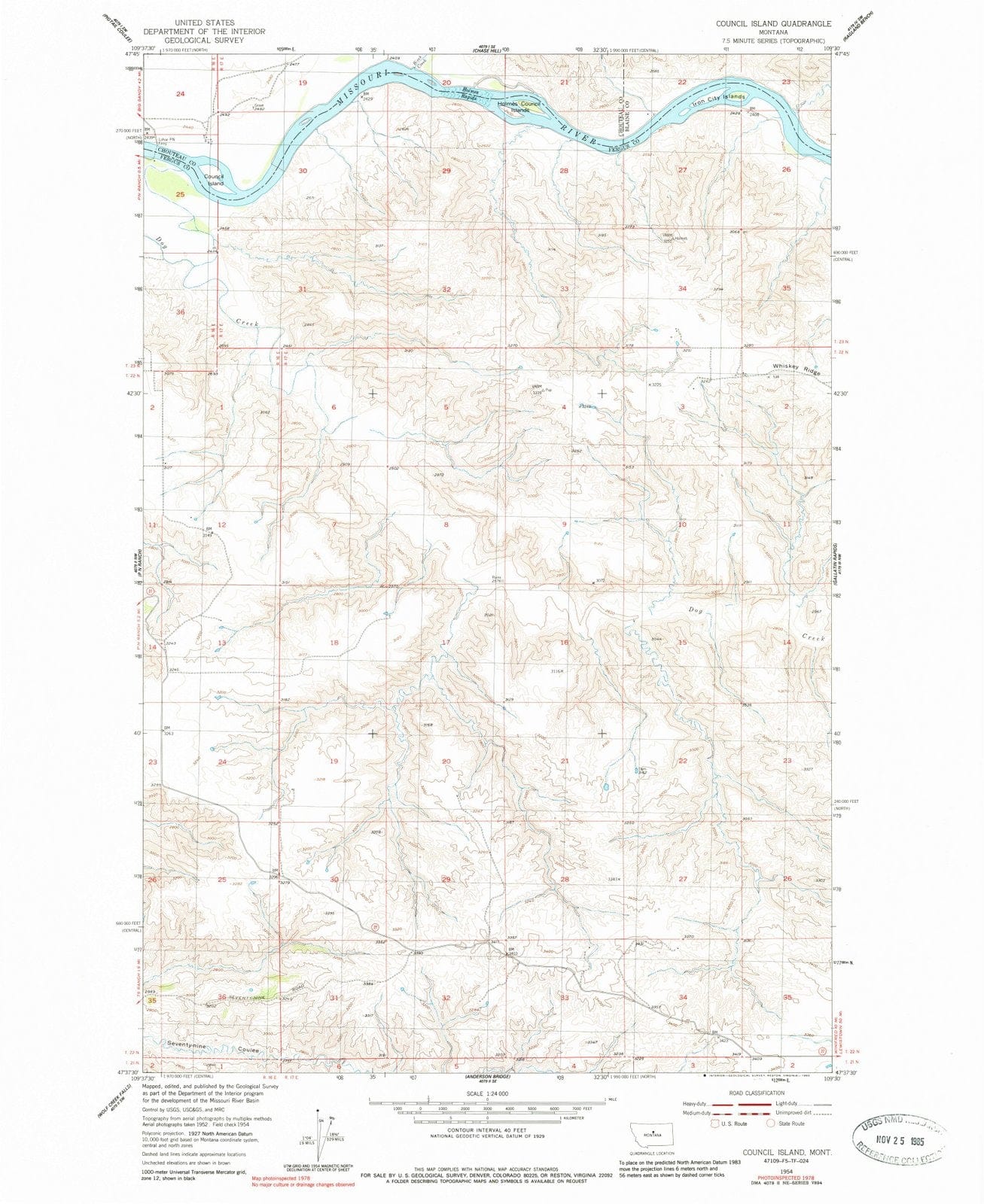 1954 Council Island, MT - Montana - USGS Topographic Map