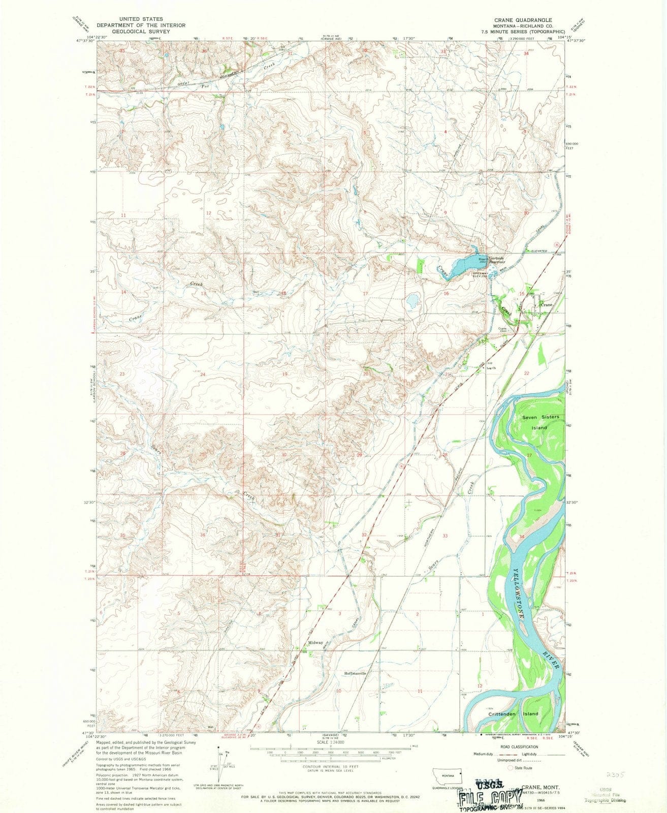 1966 Crane, MT - Montana - USGS Topographic Map v3
