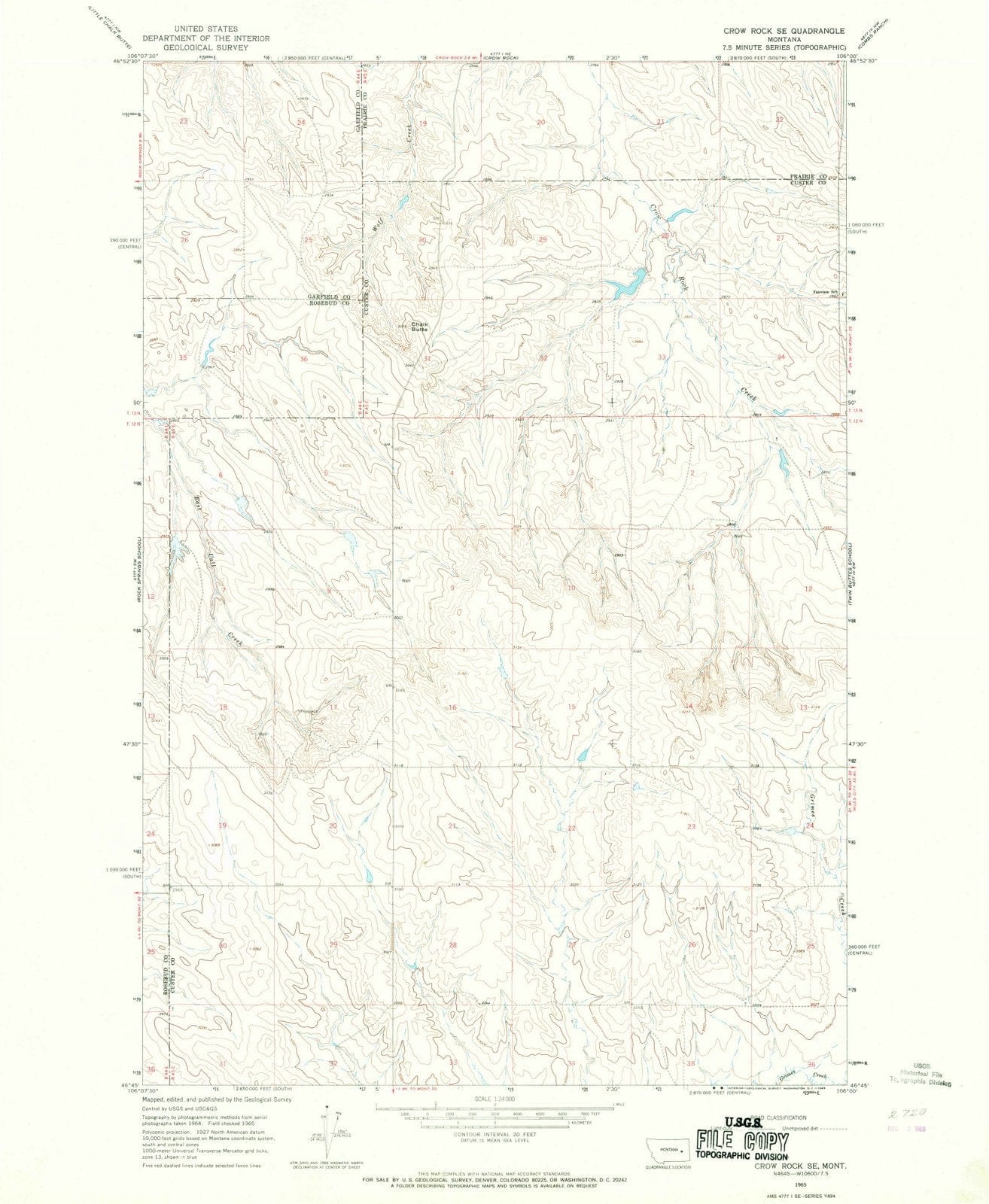 1965 Crow Rock, MT - Montana - USGS Topographic Map
