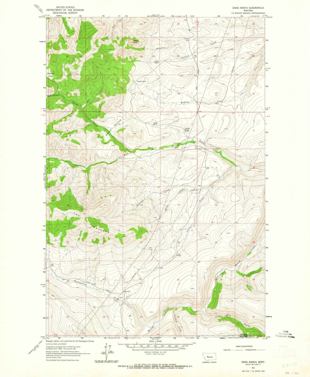 1961 Dana Ranch, MT - Montana - USGS Topographic Map