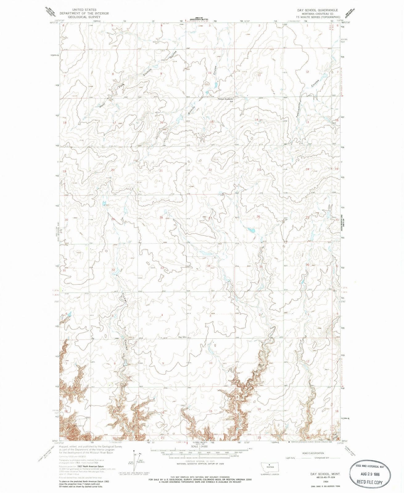 1964 Day School, MT - Montana - USGS Topographic Map v2