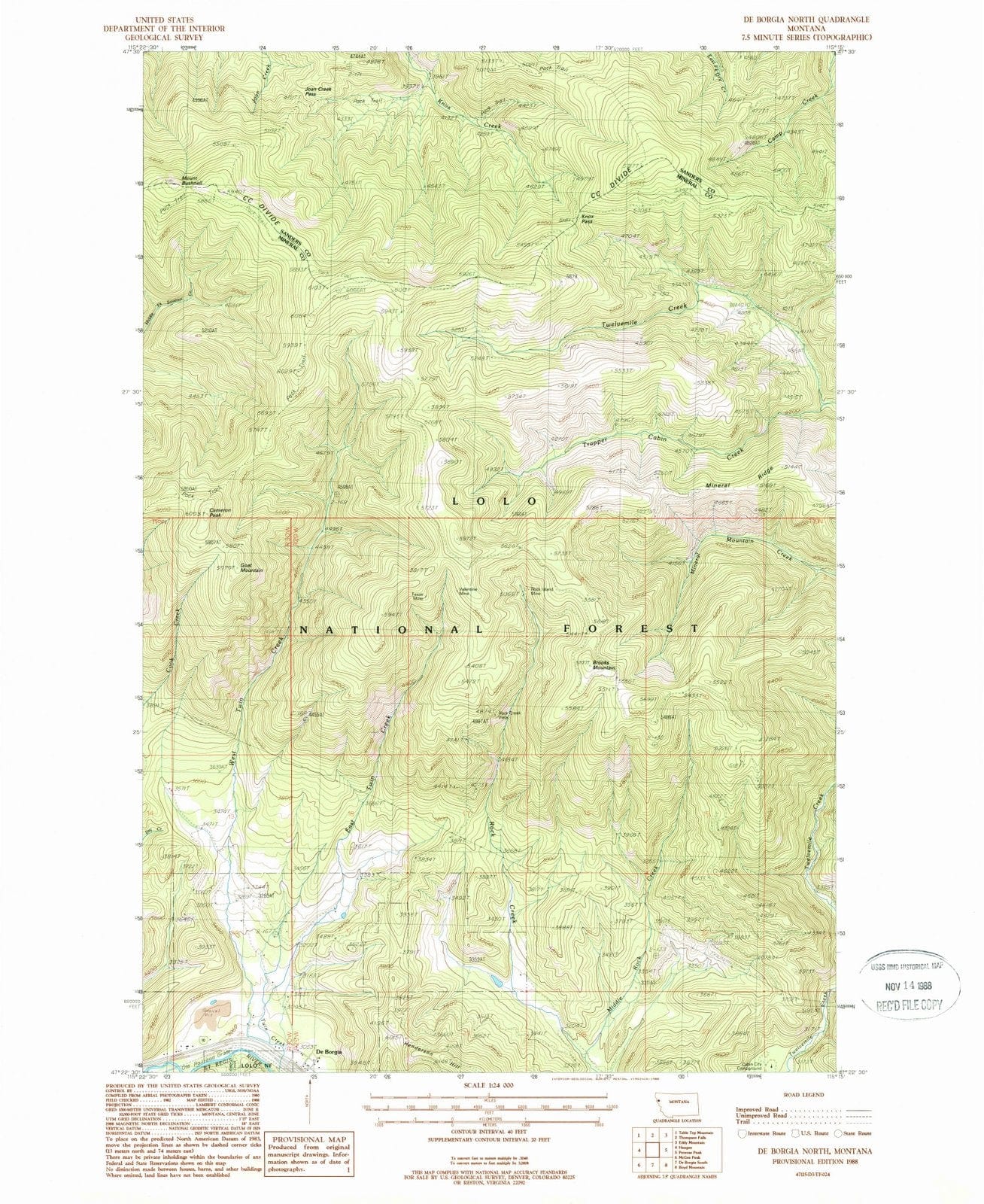 1988 De Borgia North, MT - Montana - USGS Topographic Map