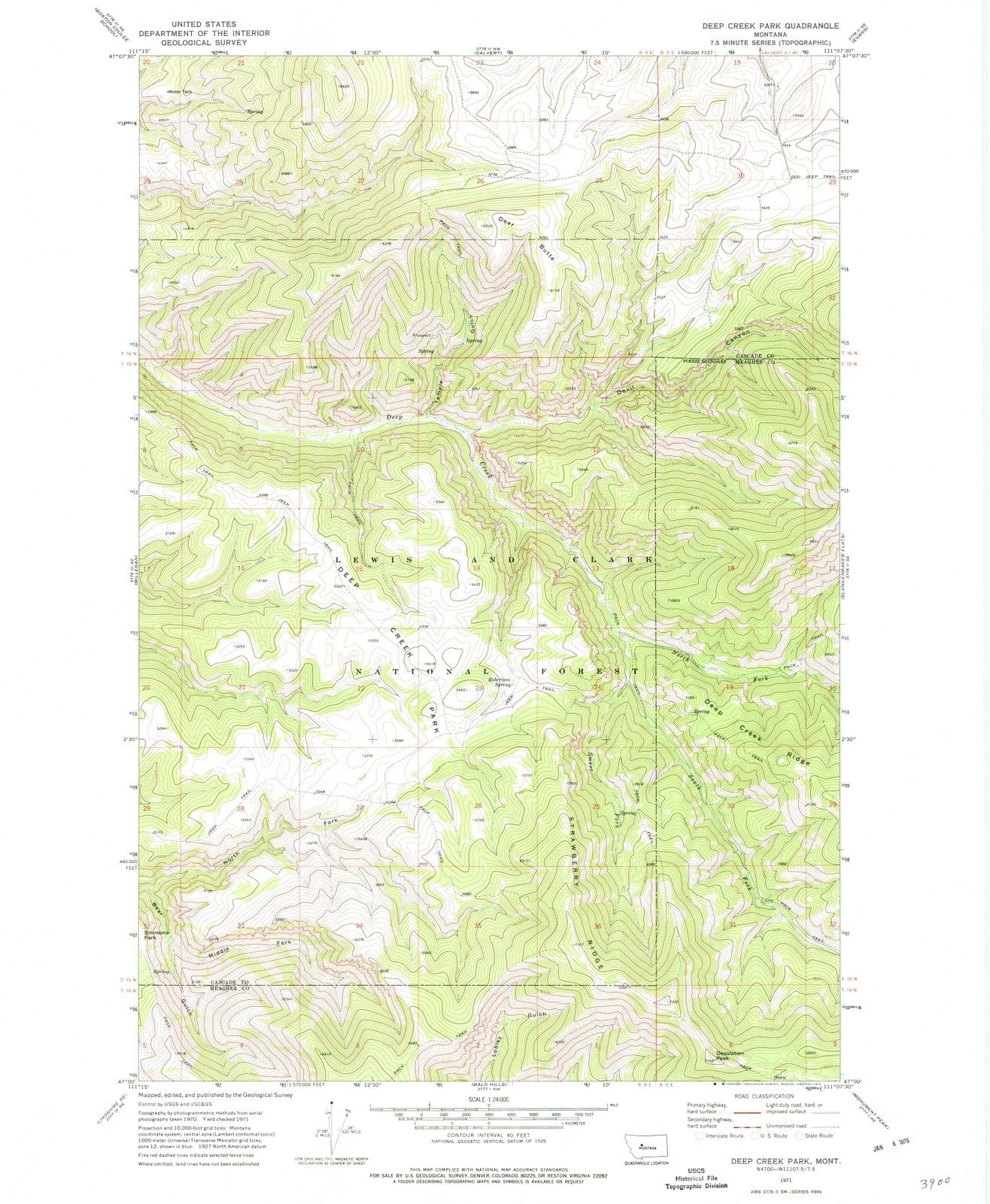 1971 Deep Creek Park, MT - Montana - USGS Topographic Map