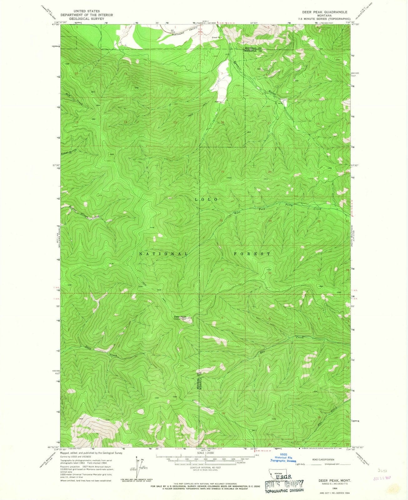 1964 Deer Peak, MT - Montana - USGS Topographic Map