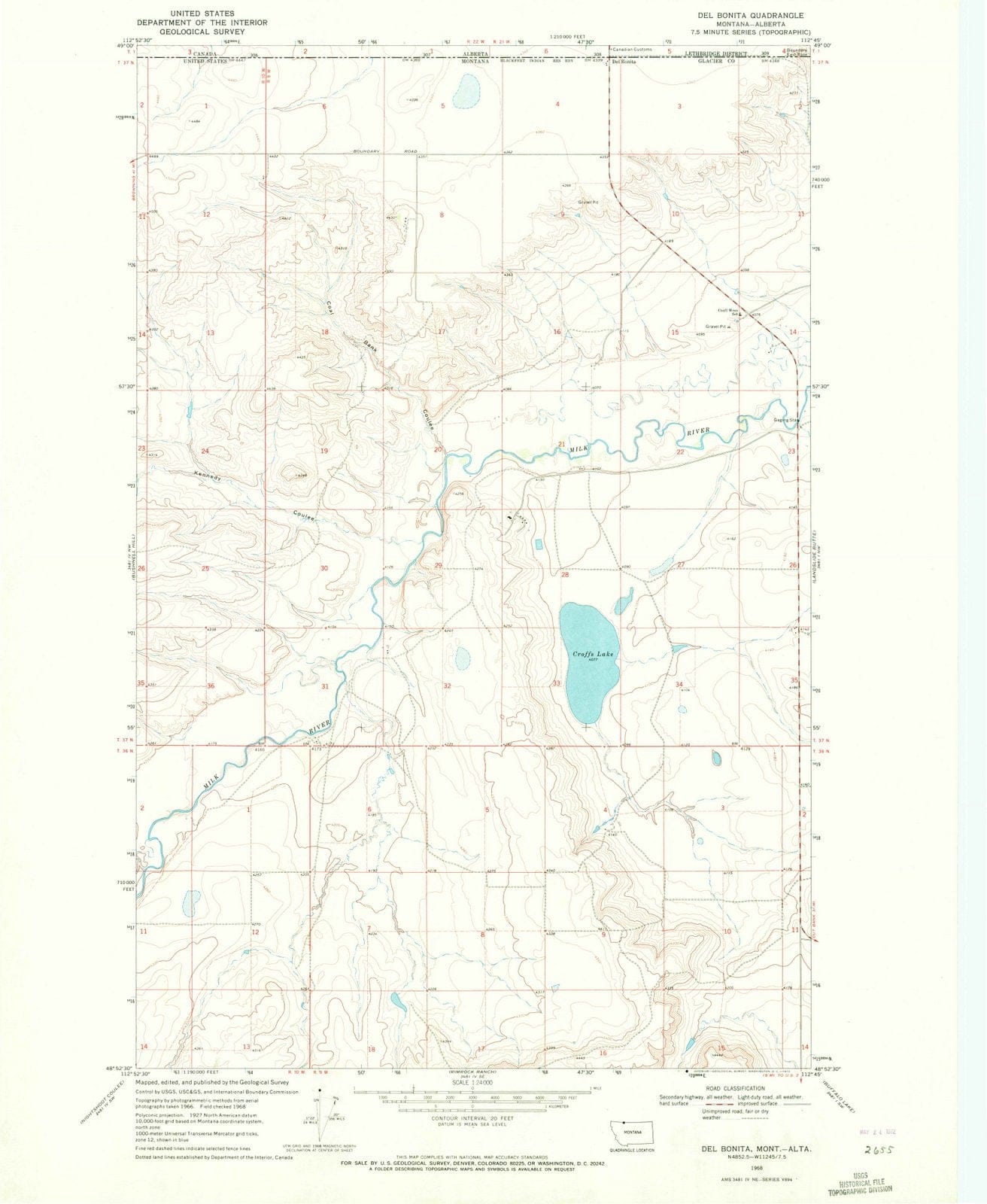1968 Del Bonita, MT - Montana - USGS Topographic Map