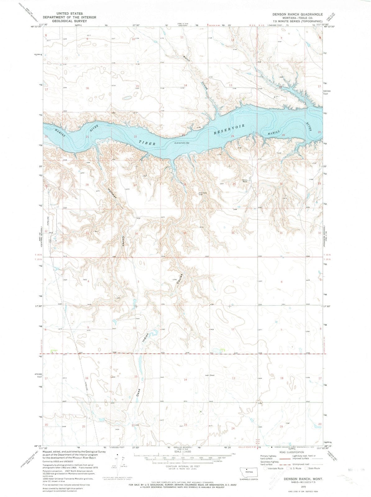 1970 Denson Ranch, MT - Montana - USGS Topographic Map