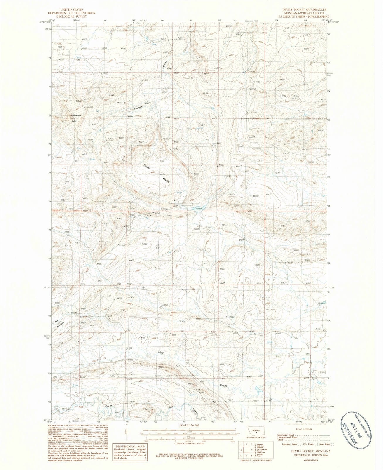 1986 Devils Pocket, MT - Montana - USGS Topographic Map