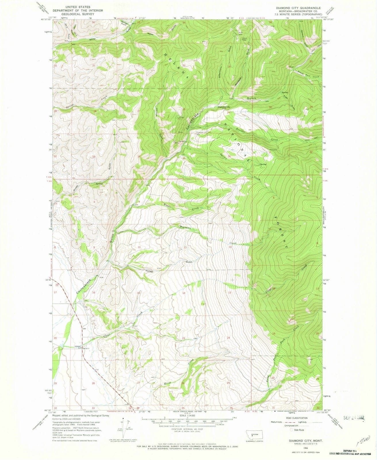 1966 Diamond City, MT - Montana - USGS Topographic Map