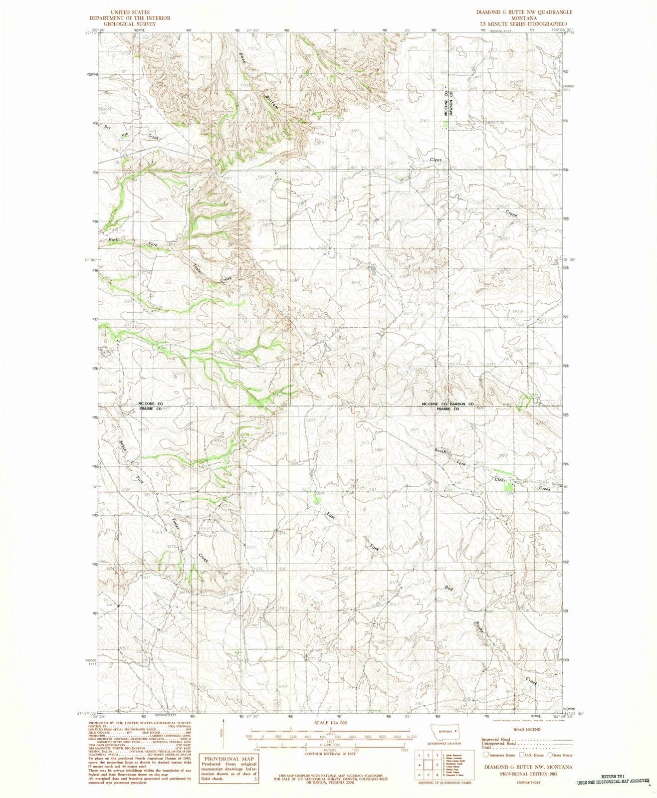 1983 Diamond G Butte, MT - Montana - USGS Topographic Map