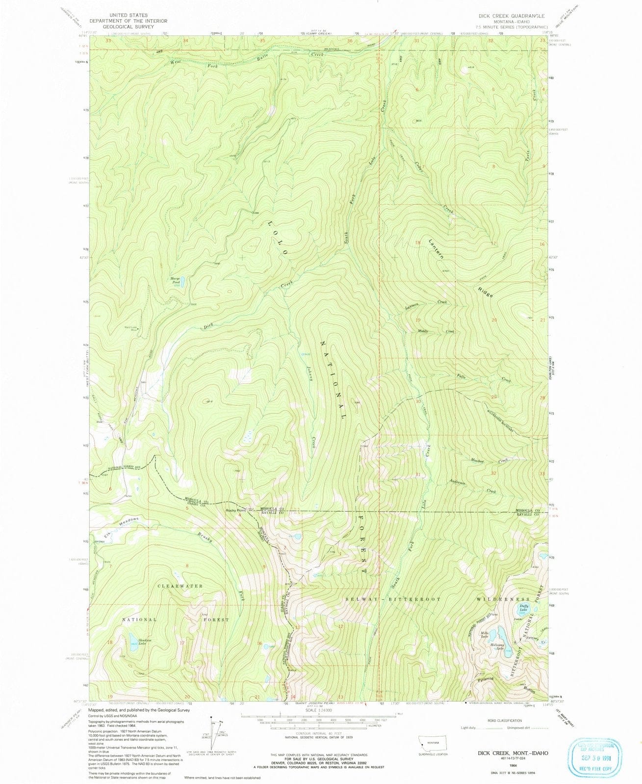 1964 Dick Creek, MT - Montana - USGS Topographic Map