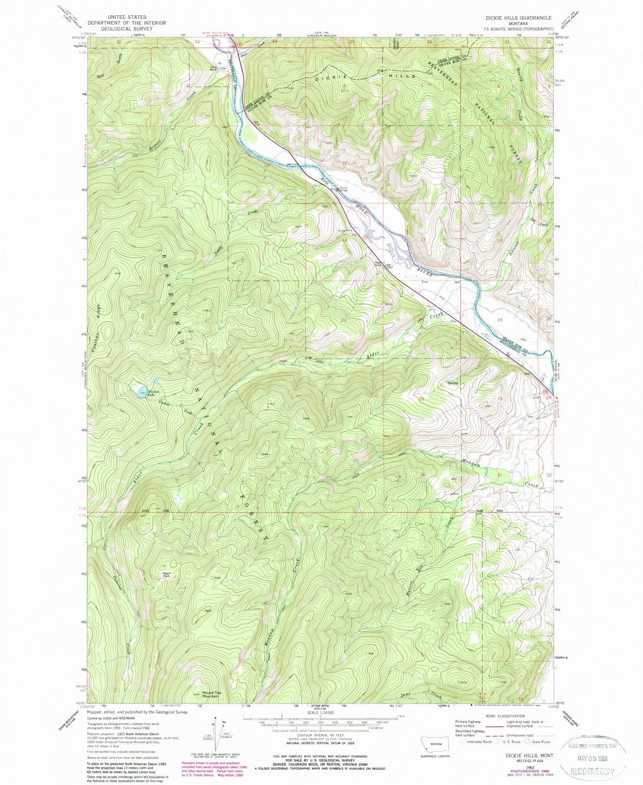 1962 Dickie Hills, MT - Montana - USGS Topographic Map