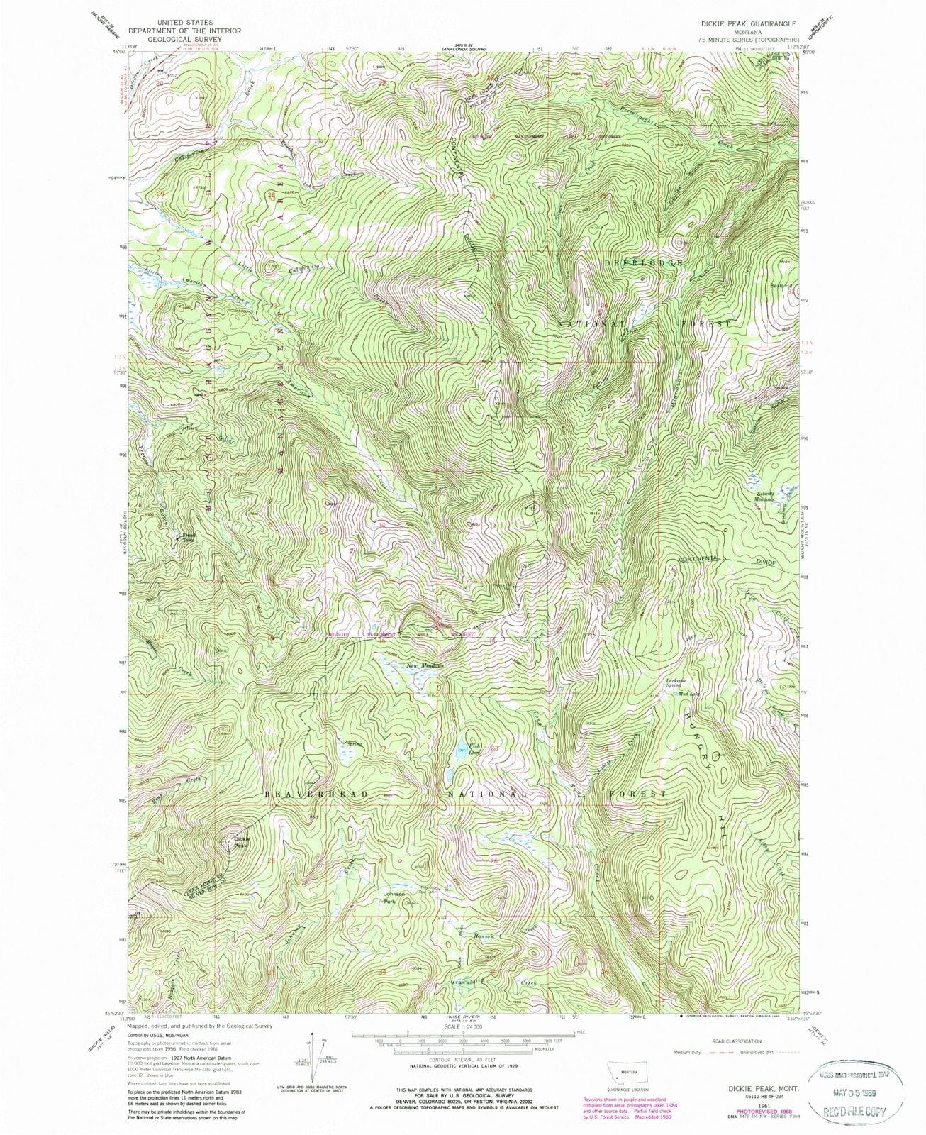 1961 Dickie Peak, MT - Montana - USGS Topographic Map