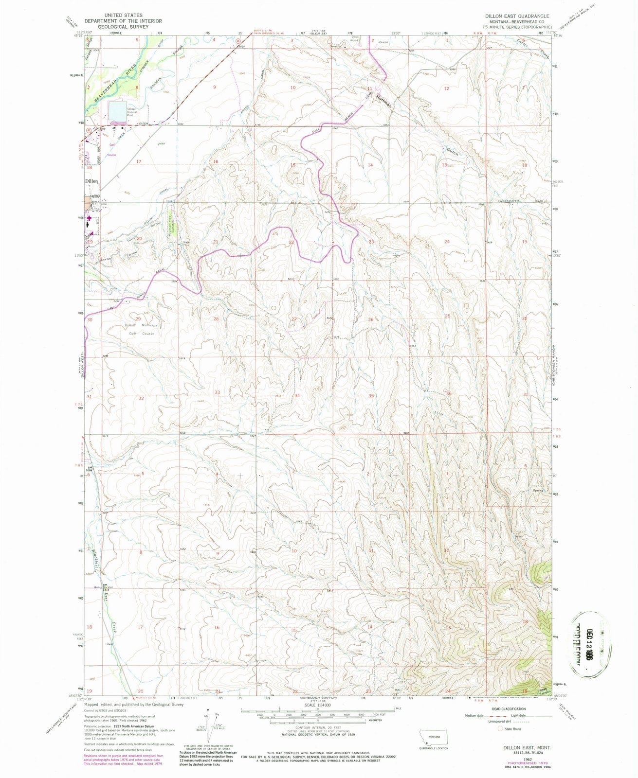 1962 Dillon East, MT - Montana - USGS Topographic Map