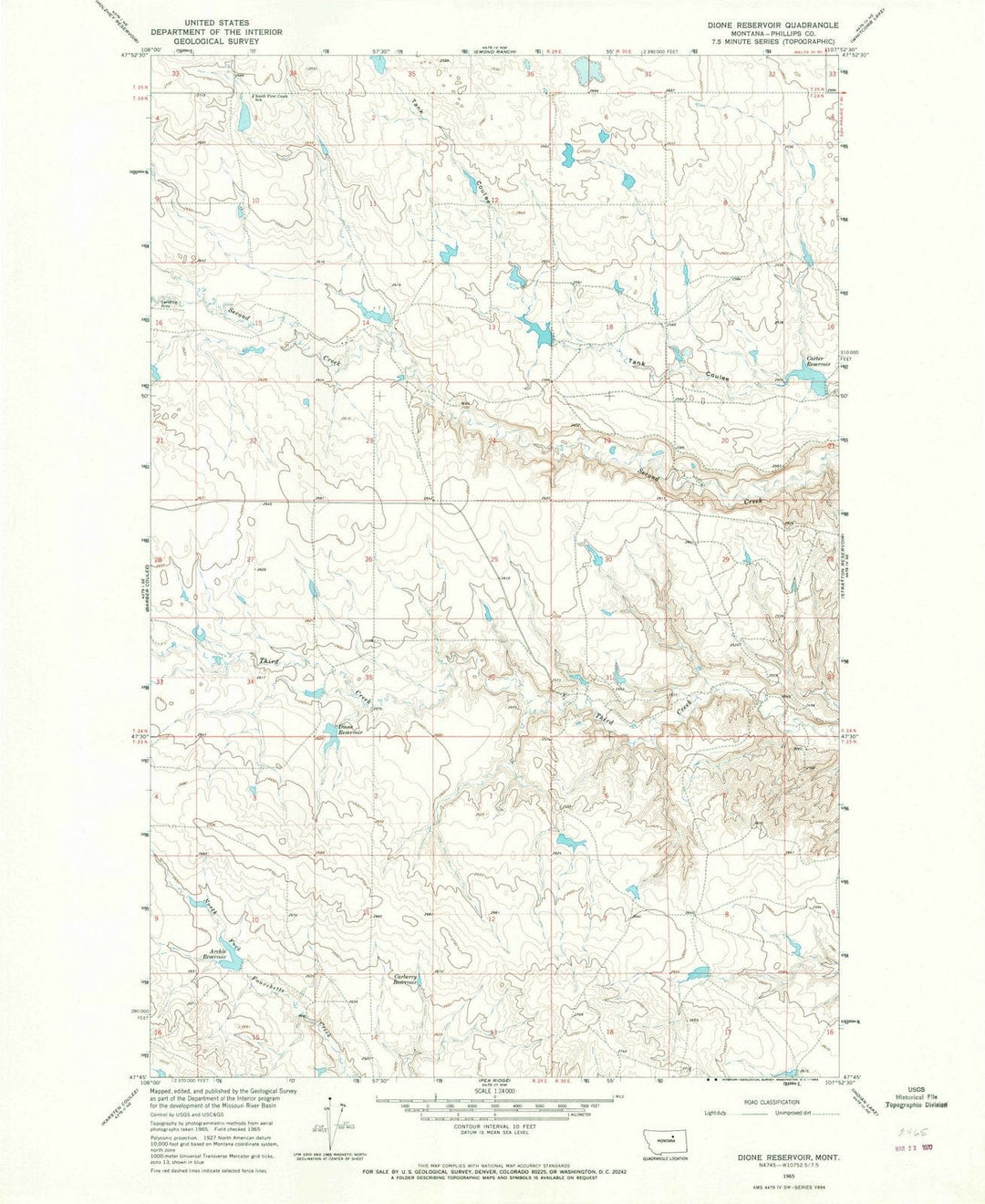 1965 Dione Reservoir, MT - Montana - USGS Topographic Map