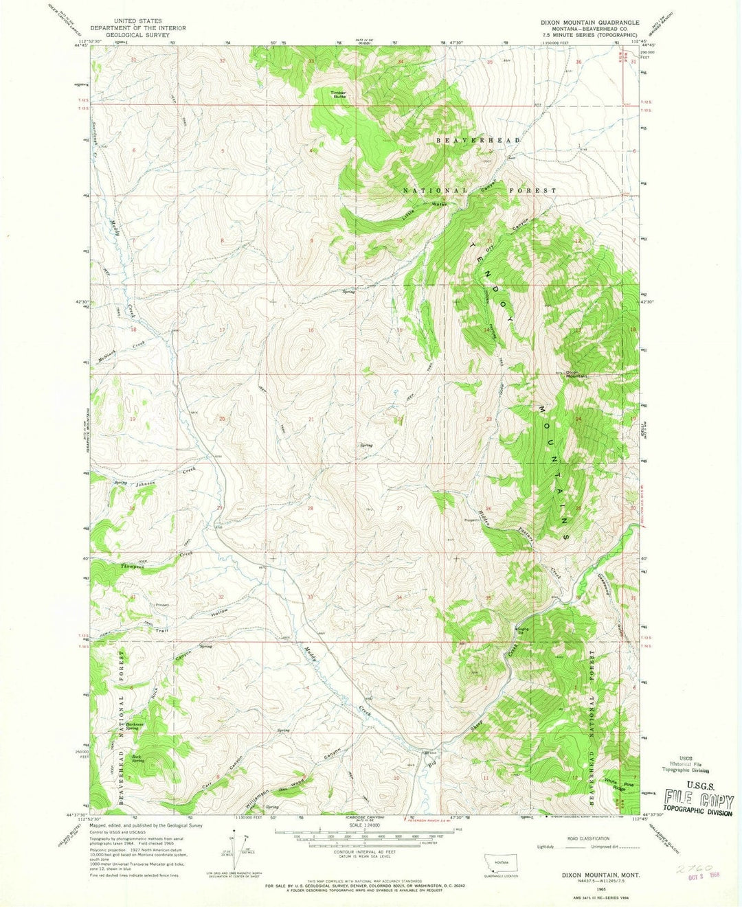 1965 Dixon Mountain, MT - Montana - USGS Topographic Map