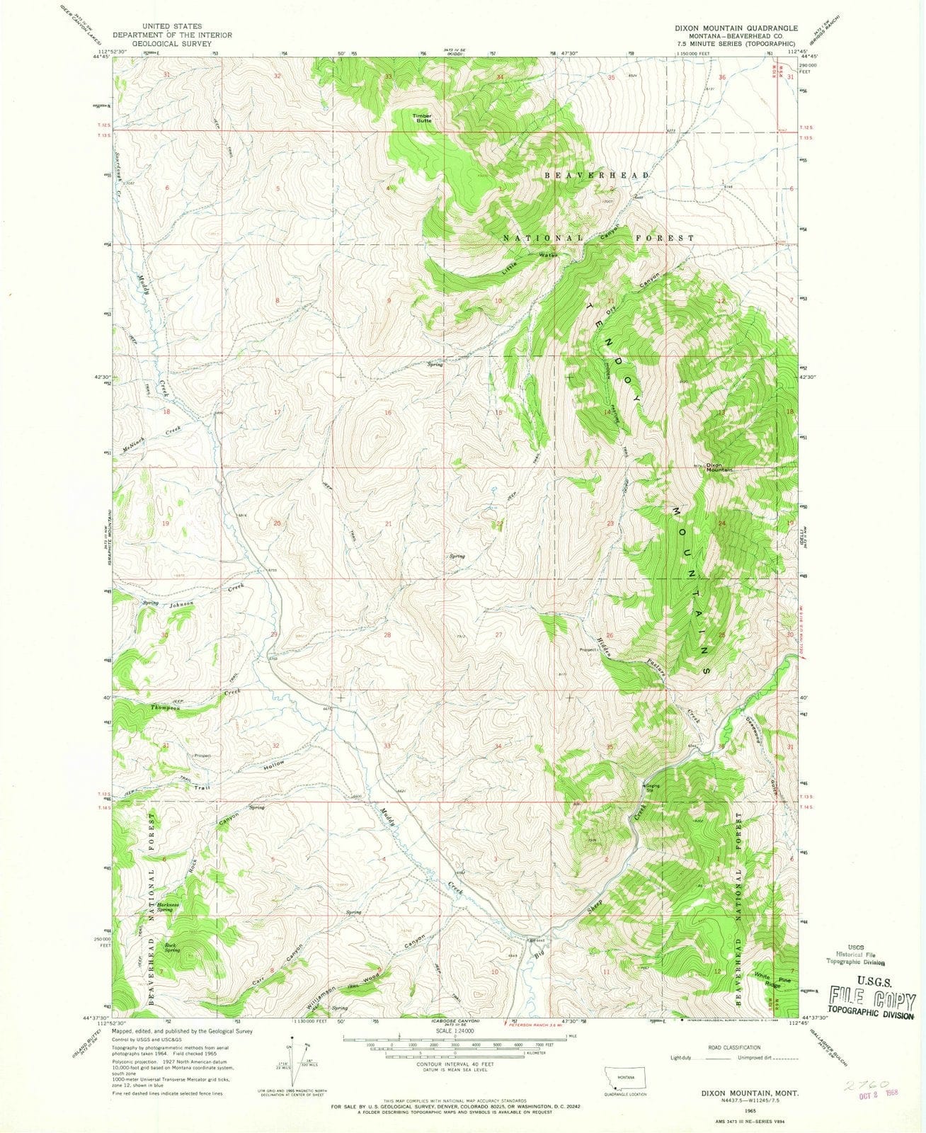 1965 Dixon Mountain, MT - Montana - USGS Topographic Map