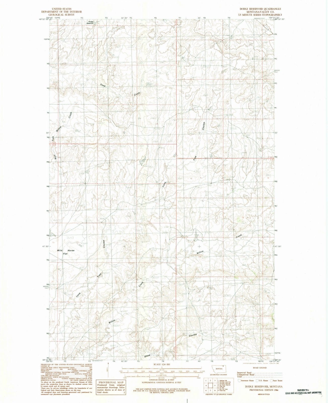 1984 Dodge Reservoir, MT - Montana - USGS Topographic Map