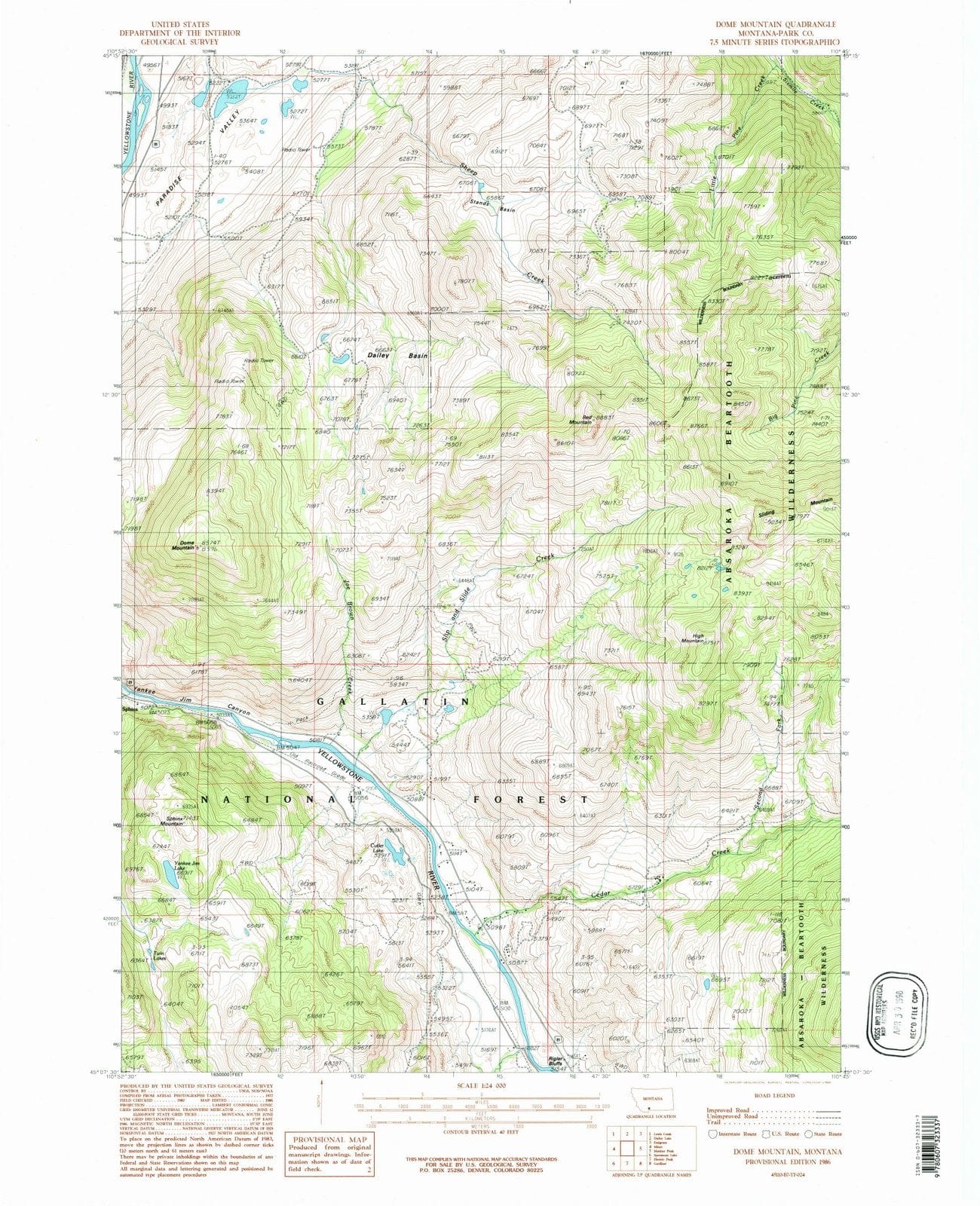 1986 Dome Mountain, MT - Montana - USGS Topographic Map