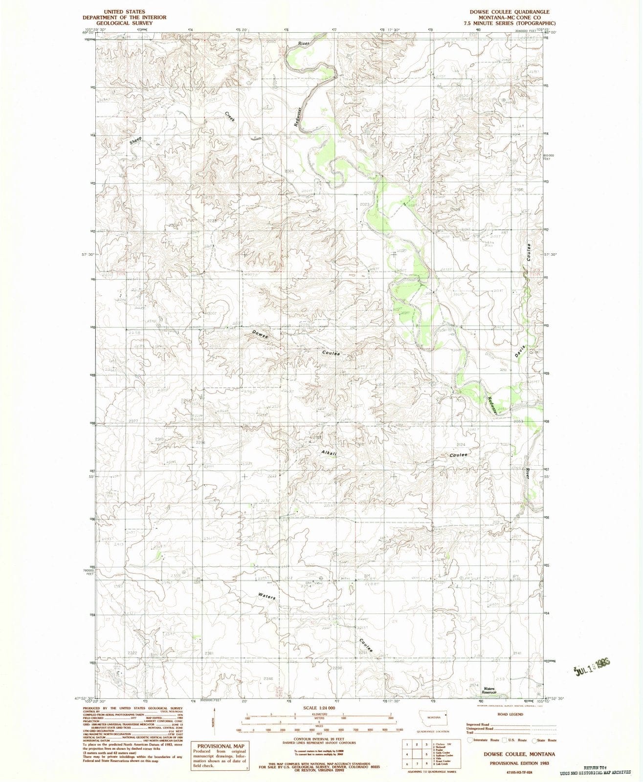 1983 Dowse Coulee, MT - Montana - USGS Topographic Map