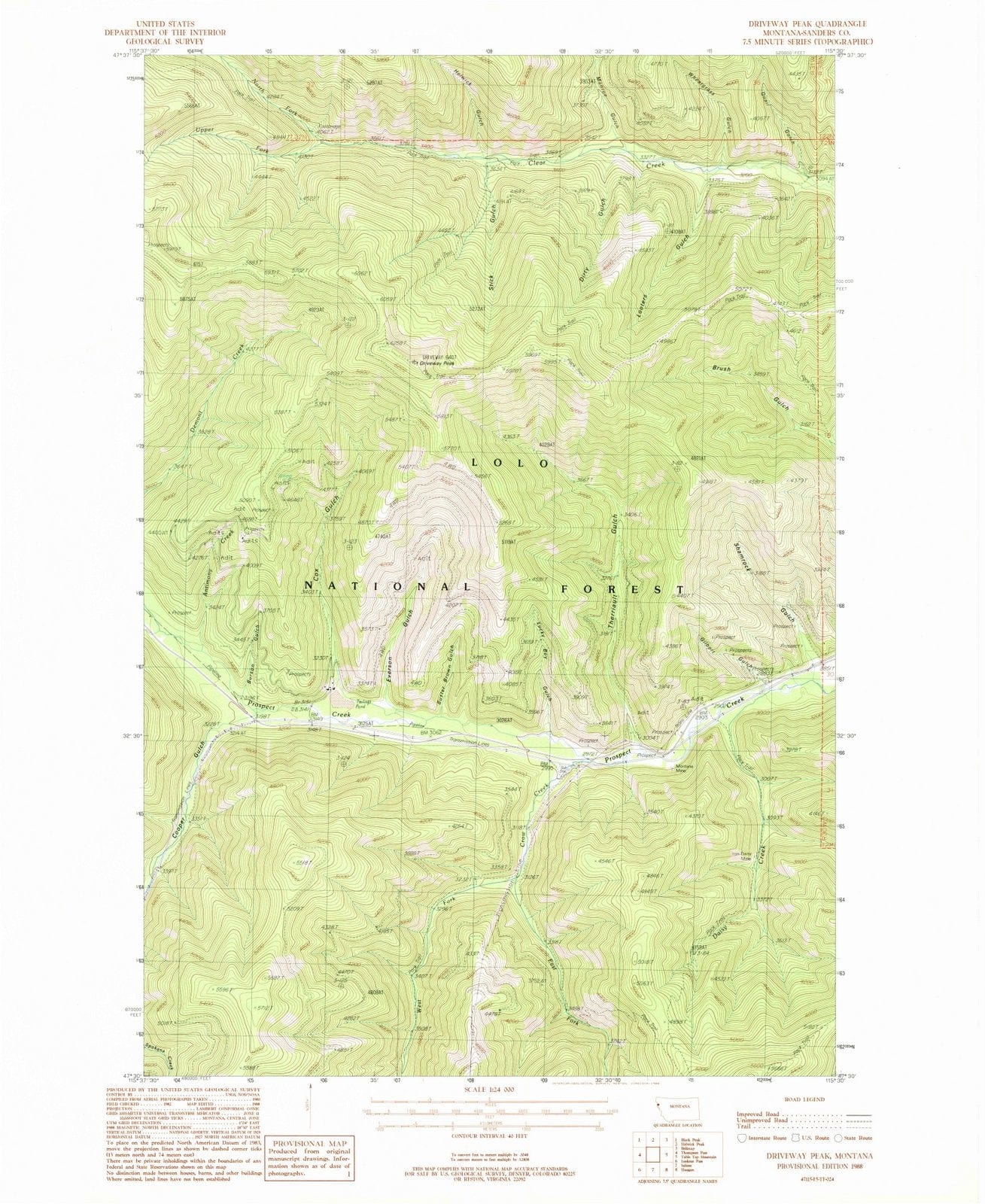 1988 Driveway Peak, MT - Montana - USGS Topographic Map