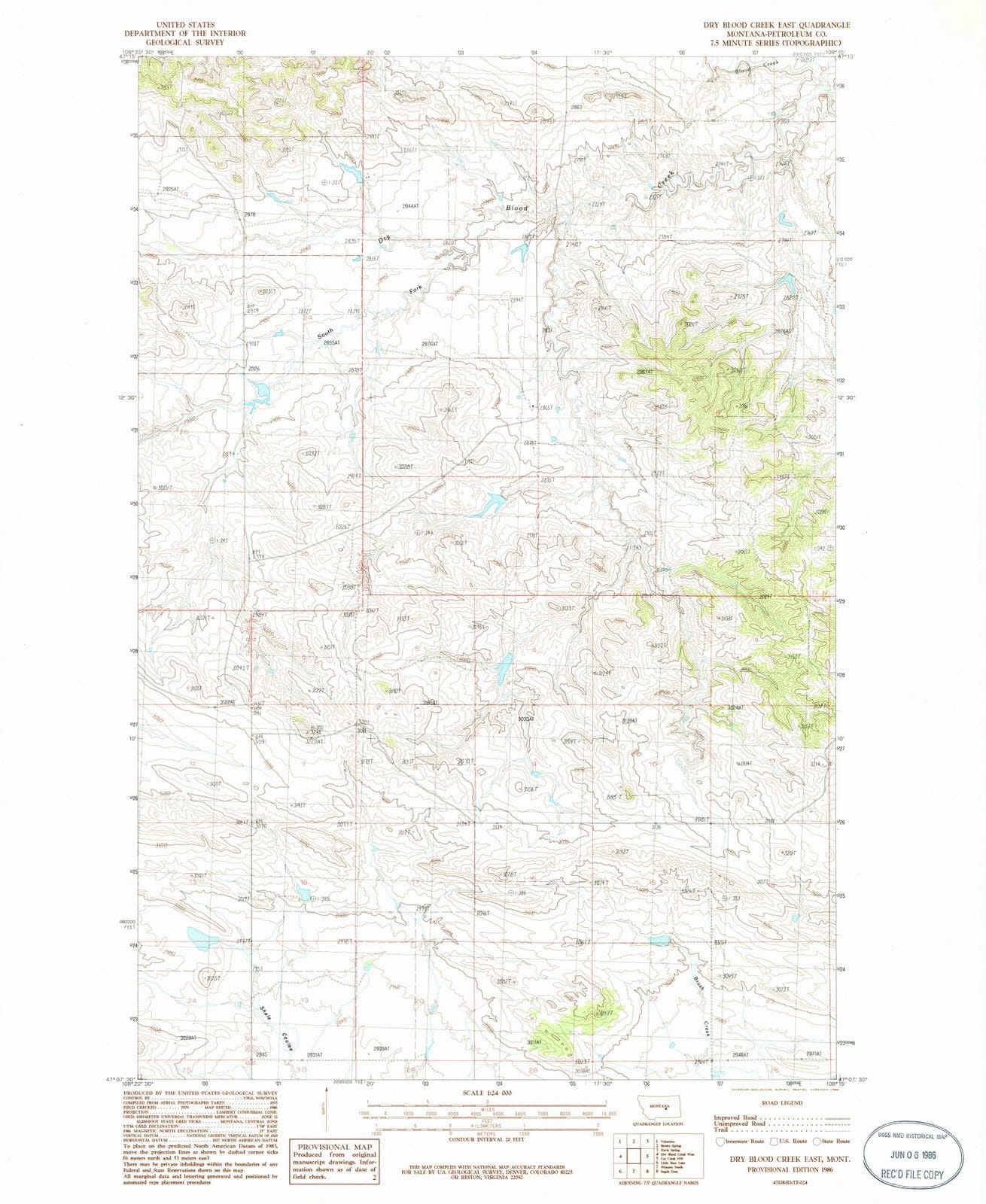 1986 Dry Blood Creek East, MT - Montana - USGS Topographic Map
