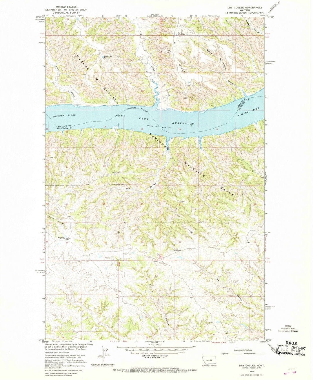 1965 Dry Coulee, MT - Montana - USGS Topographic Map