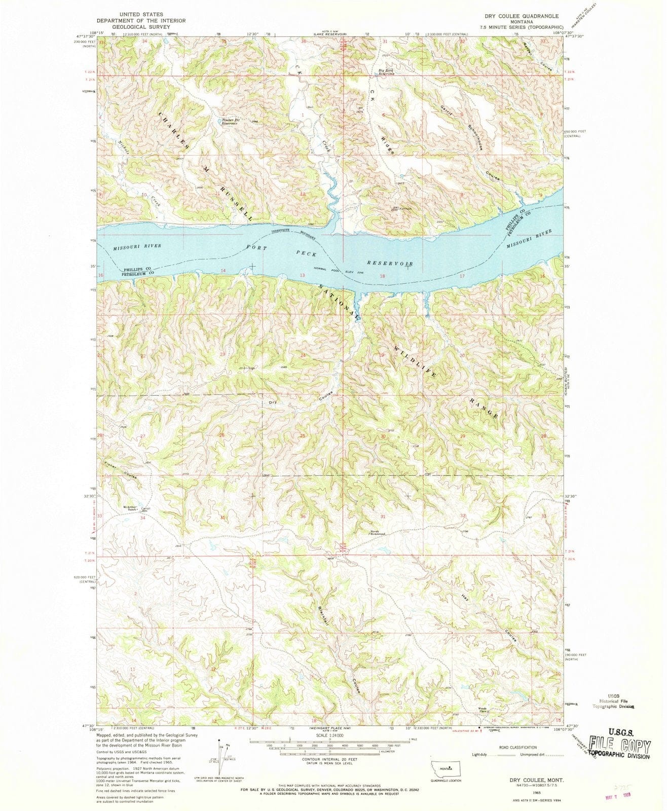 1965 Dry Coulee, MT - Montana - USGS Topographic Map