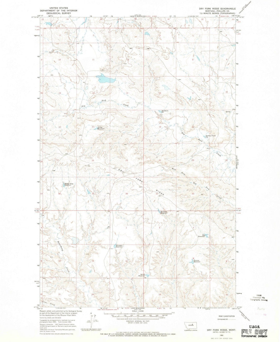 1965 Dry Fork Ridge, MT - Montana - USGS Topographic Map