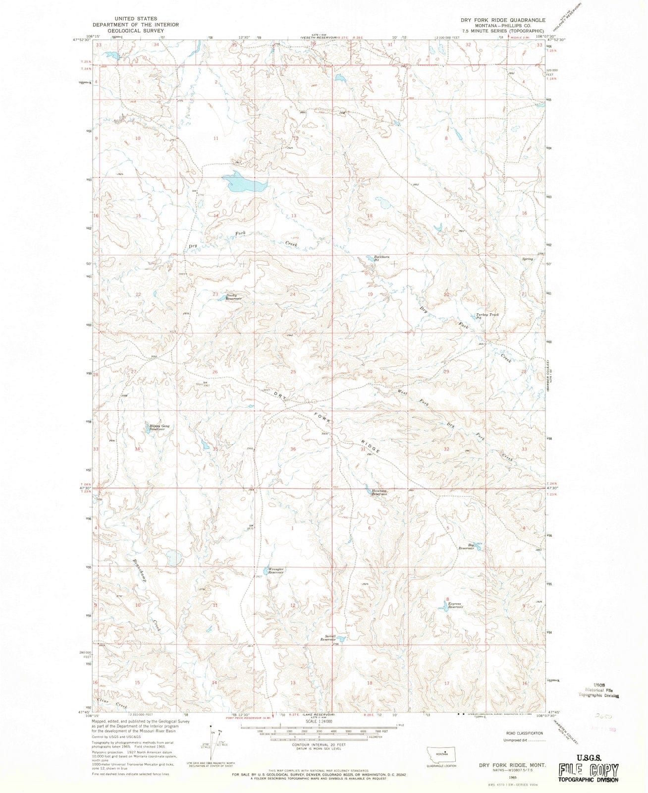 1965 Dry Fork Ridge, MT - Montana - USGS Topographic Map