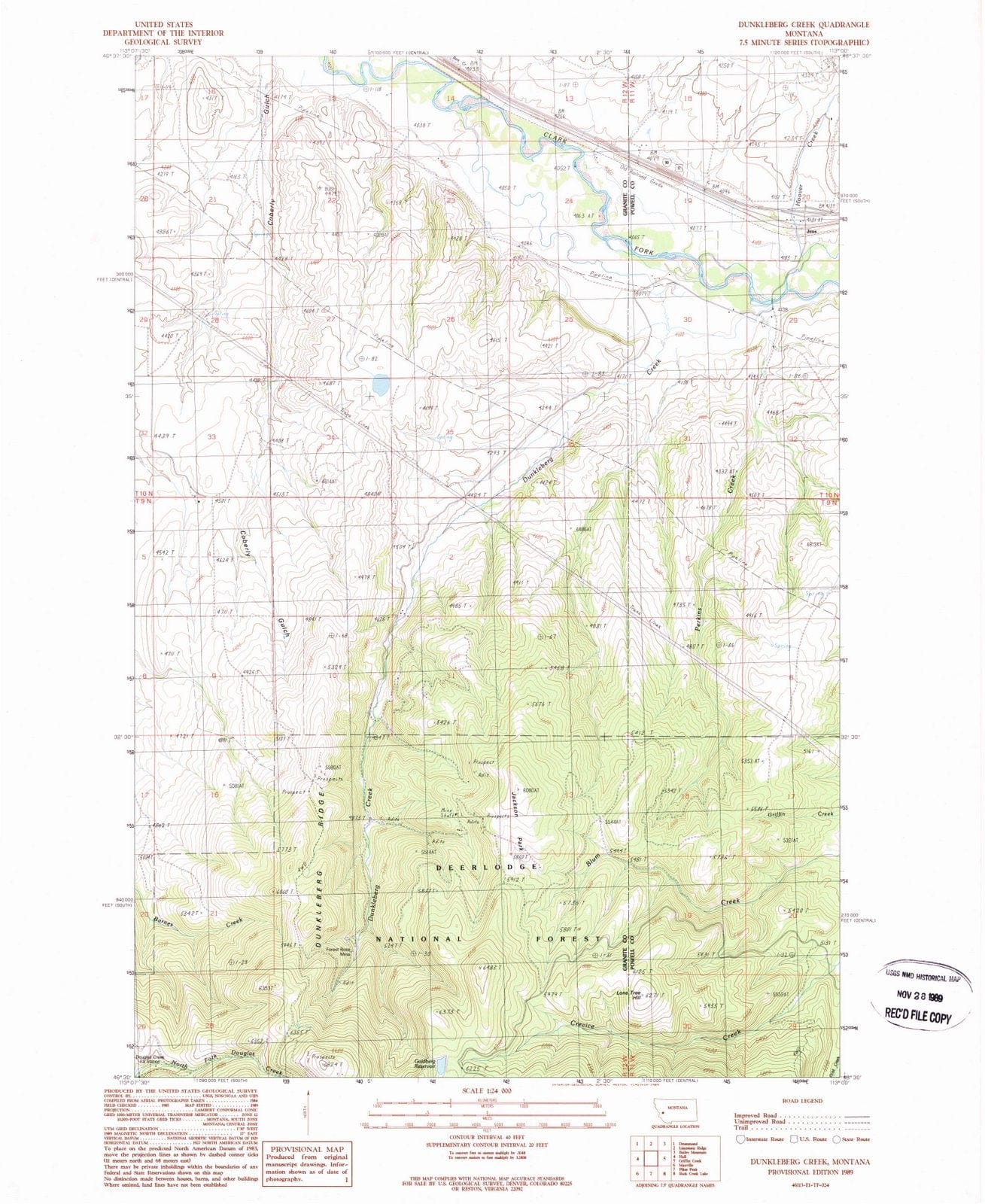1989 Dunkleberg Creek, MT - Montana - USGS Topographic Map