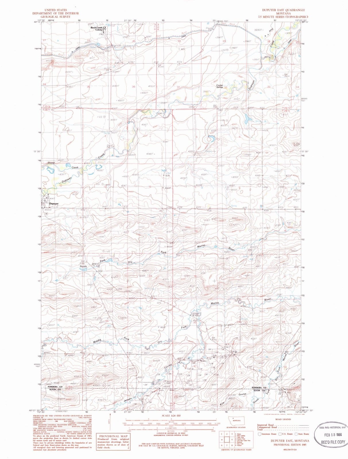 1985 Dupuyer East, MT - Montana - USGS Topographic Map