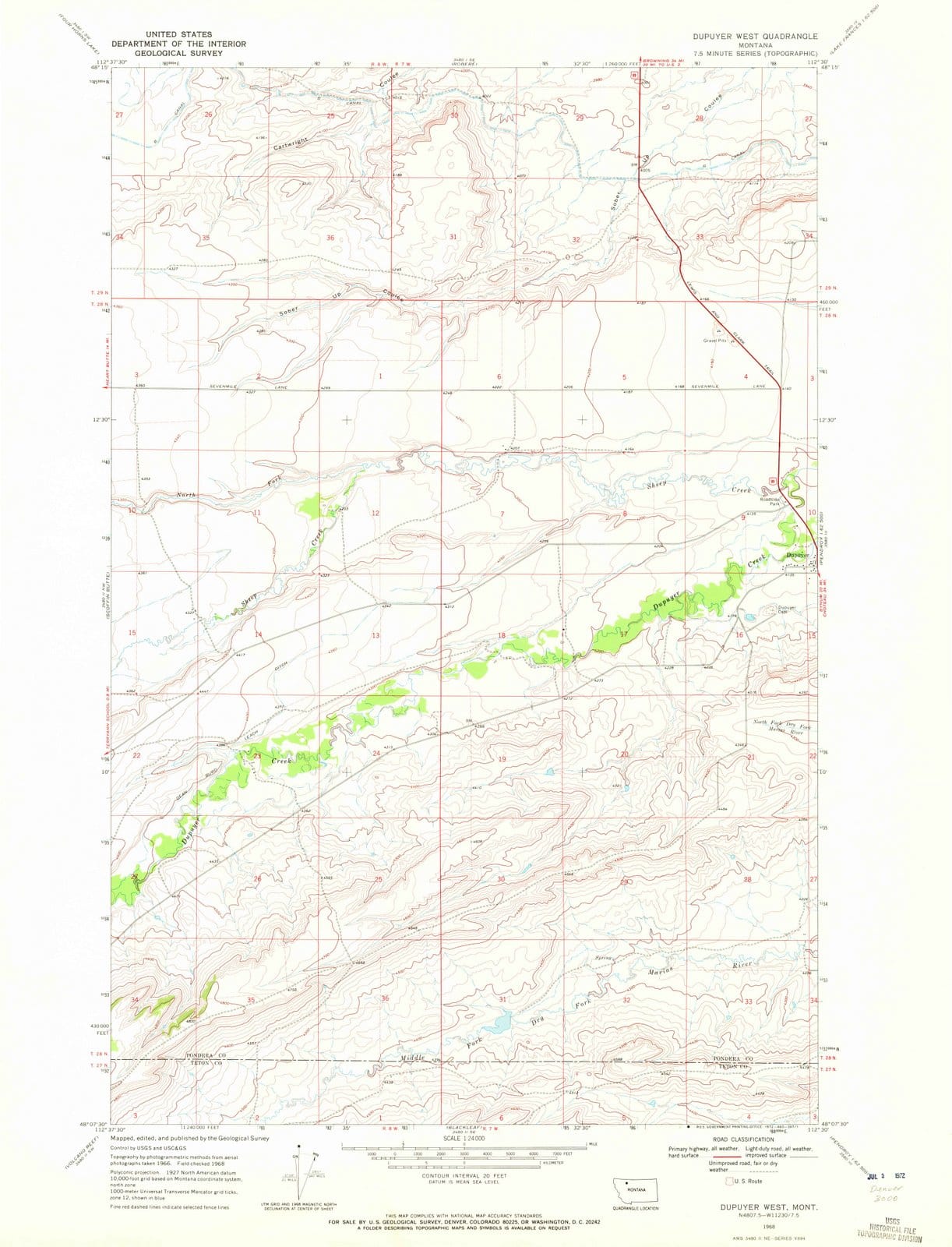 1968 Dupuyer West, MT - Montana - USGS Topographic Map