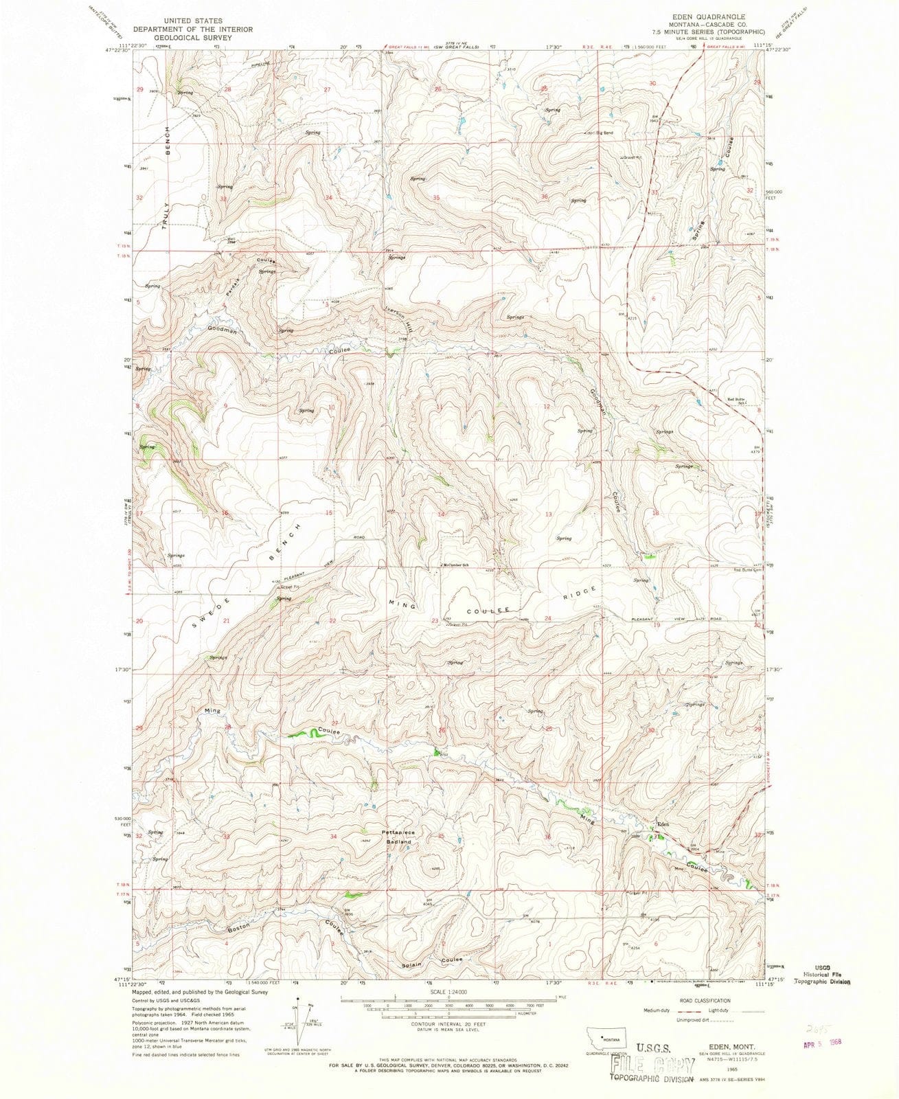 1965 Eden, MT - Montana - USGS Topographic Map