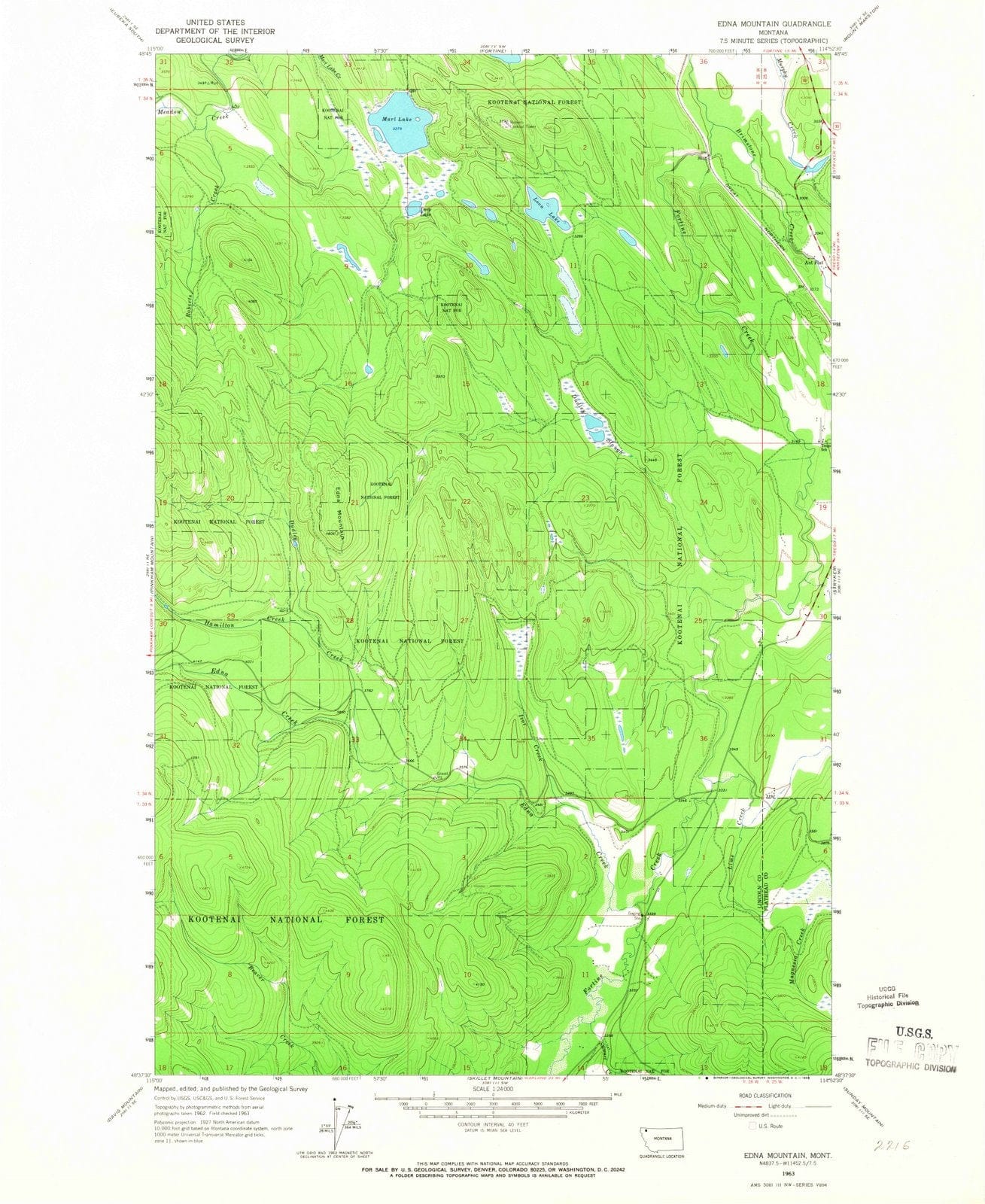 1963 Edna Mountain, MT - Montana - USGS Topographic Map