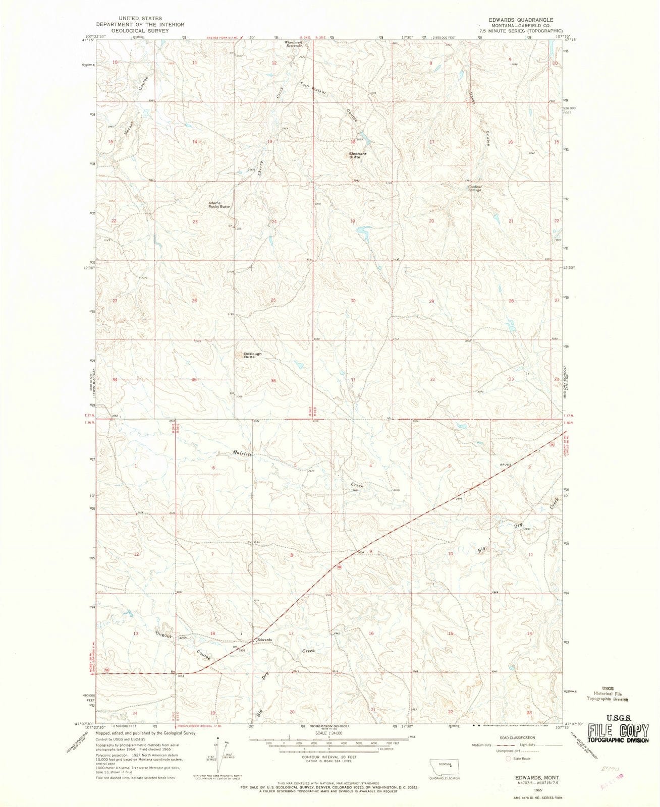 1965 Edwards, MT - Montana - USGS Topographic Map