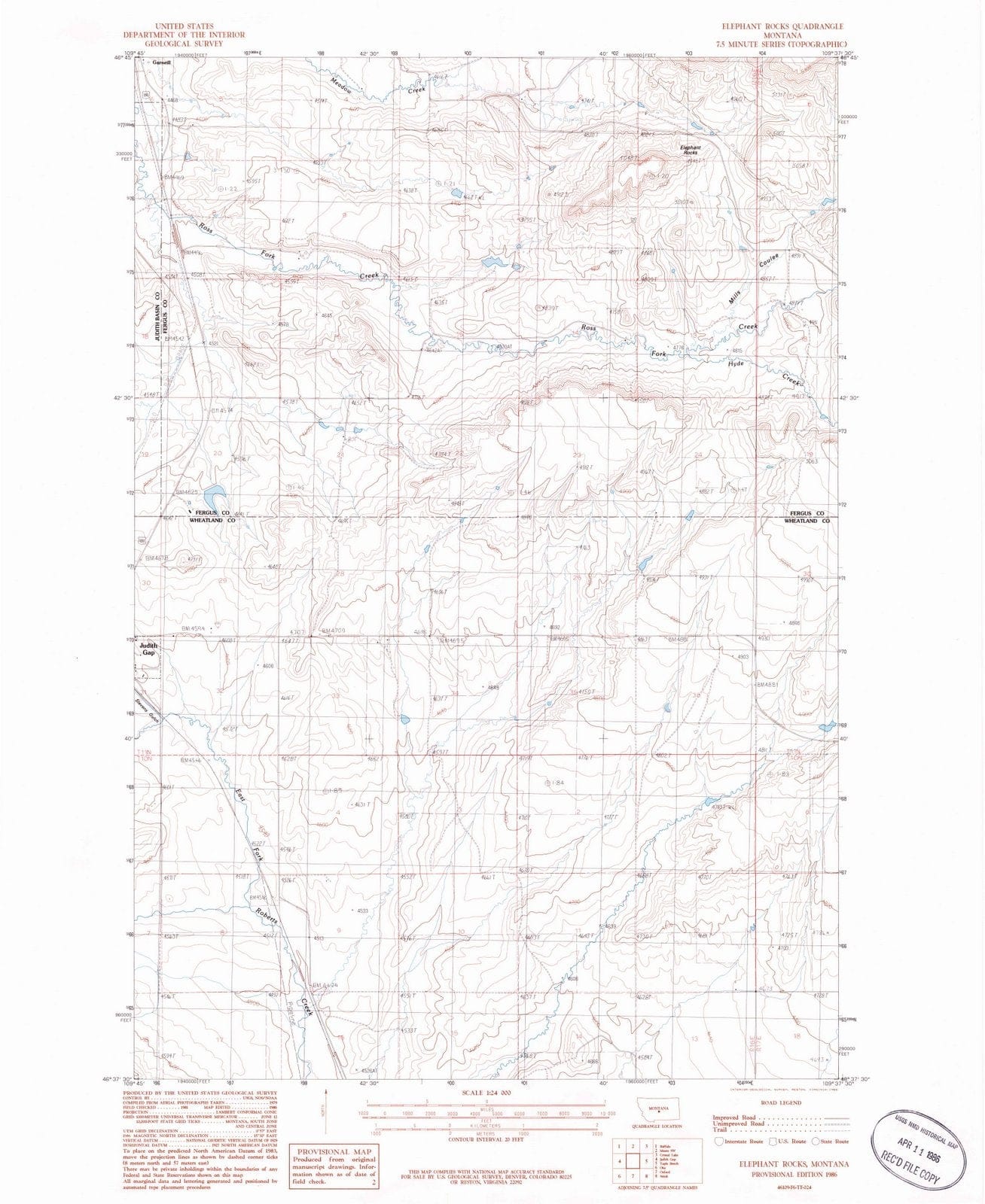 1986 Elephant Rocks, MT - Montana - USGS Topographic Map