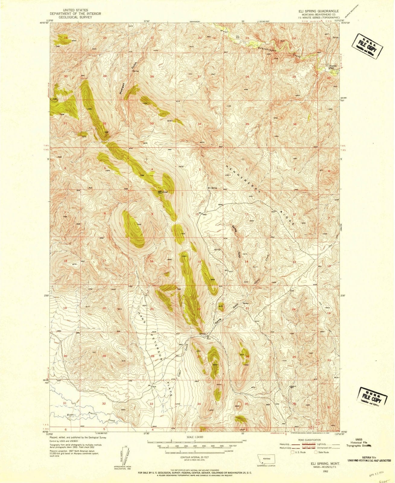 1952 Eli Spring, MT - Montana - USGS Topographic Map
