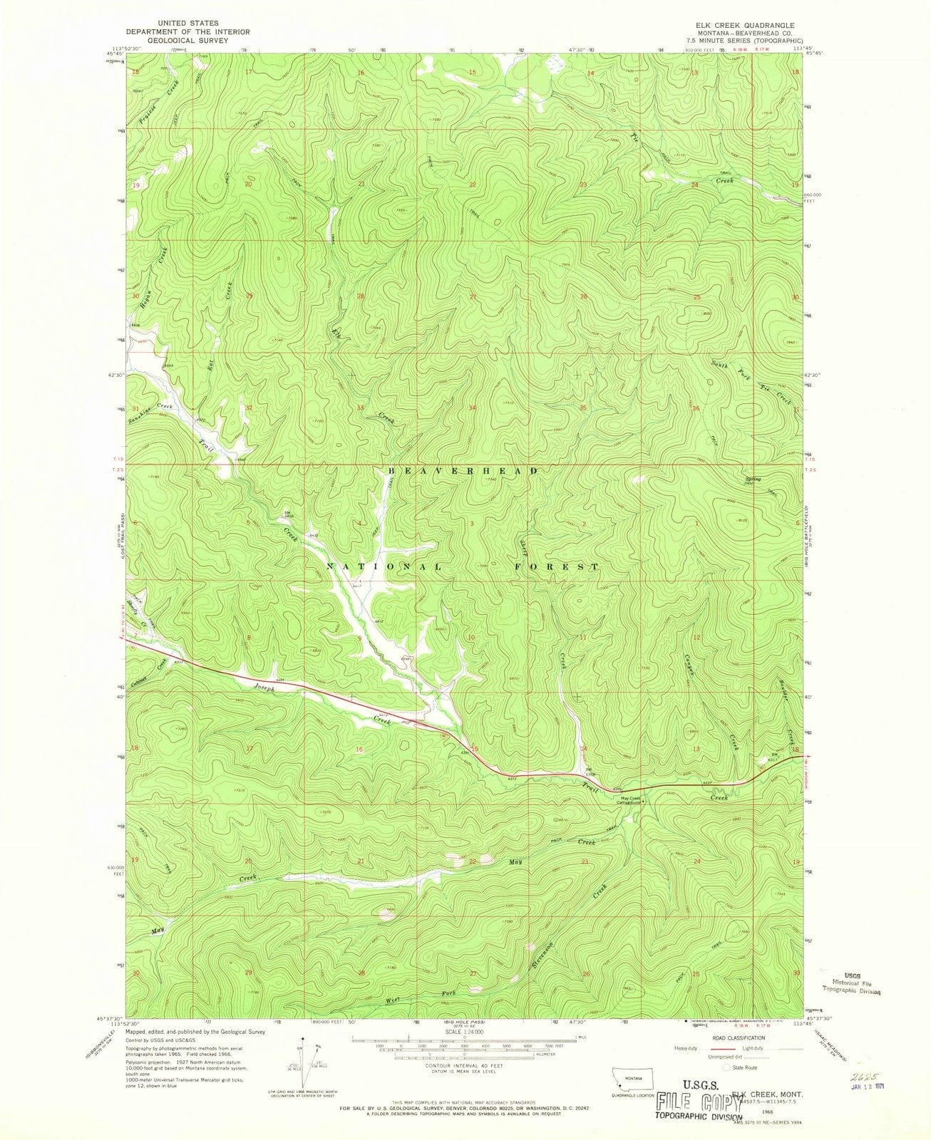 1966 Elk Creek, MT - Montana - USGS Topographic Map