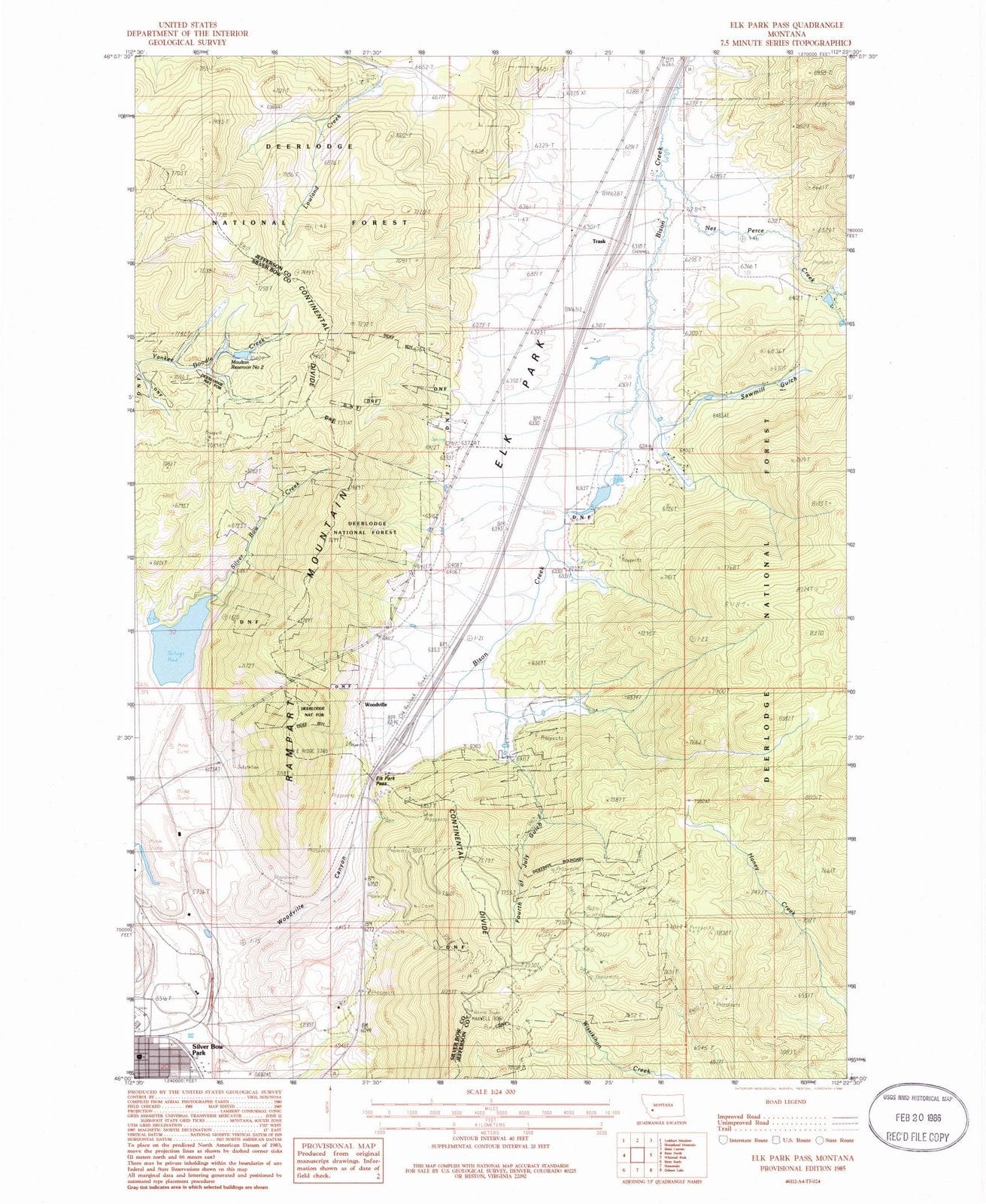 1985 Elk Park Pass, MT - Montana - USGS Topographic Map