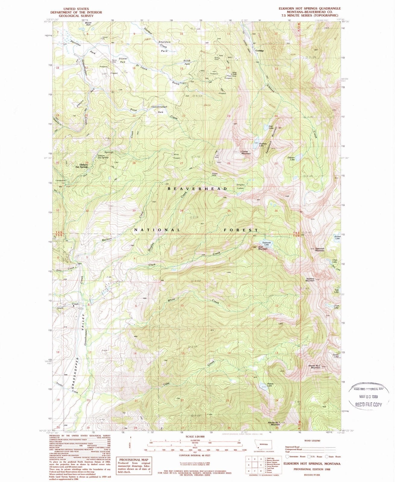 1988 Elkhorn Hot Springs, MT - Montana - USGS Topographic Map