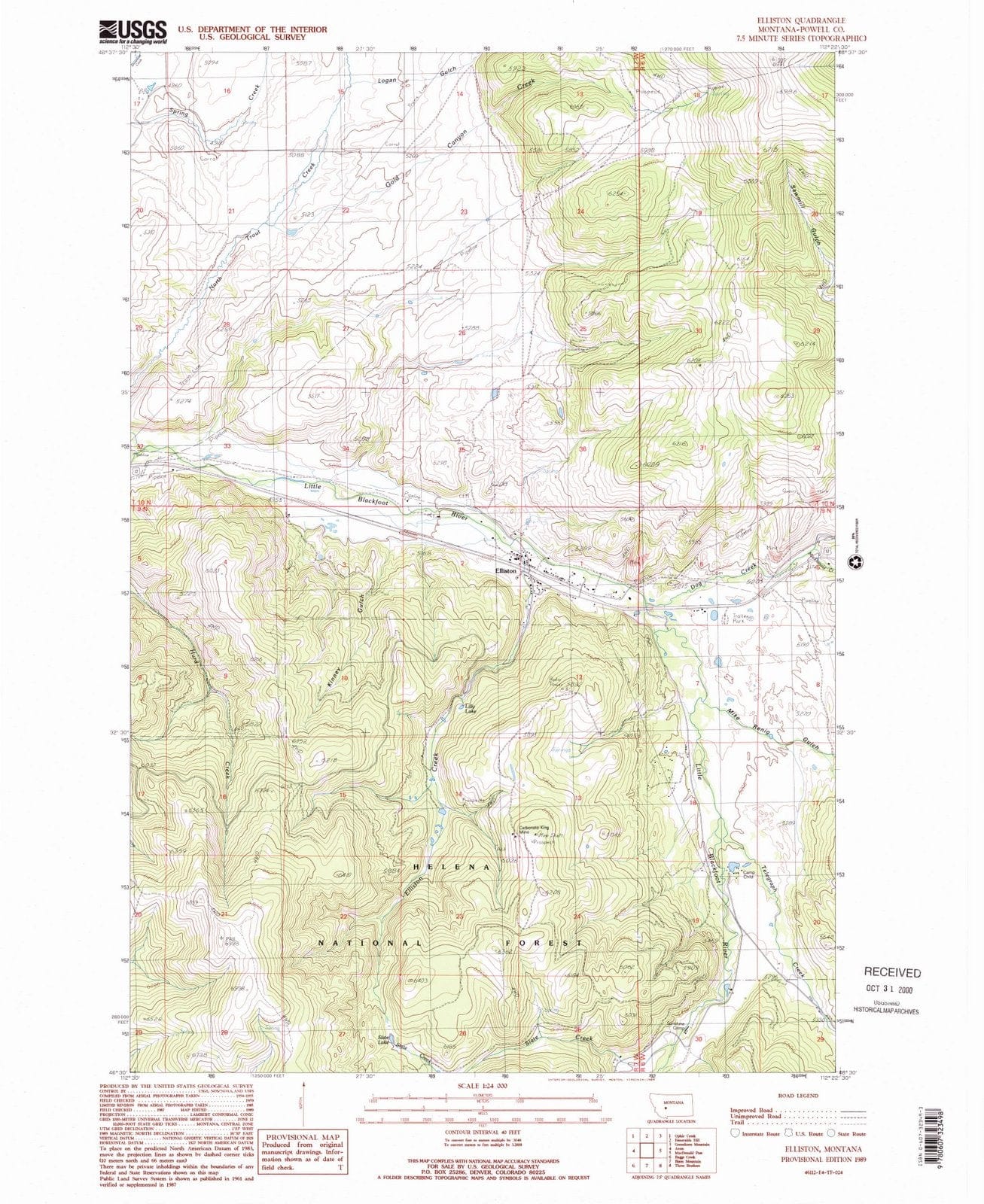 1989 Elliston, MT - Montana - USGS Topographic Map