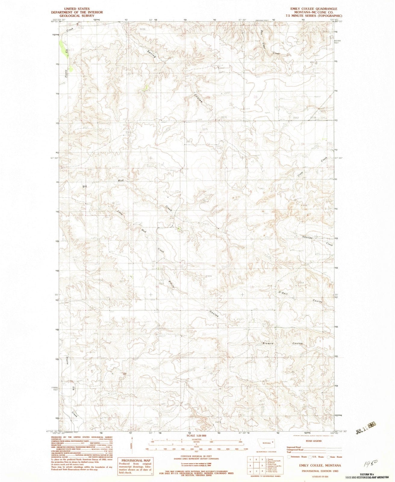 1983 Emily Coulee, MT - Montana - USGS Topographic Map