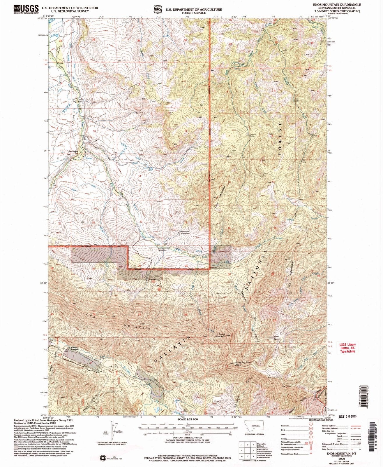 2000 Enos Mountain, MT - Montana - USGS Topographic Map