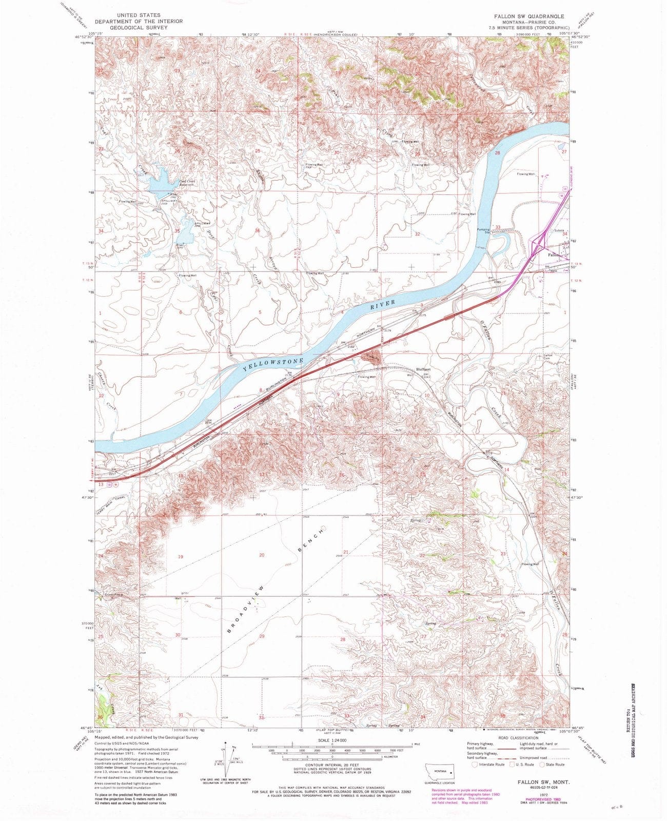 1972 Fallon, MT - Montana - USGS Topographic Map